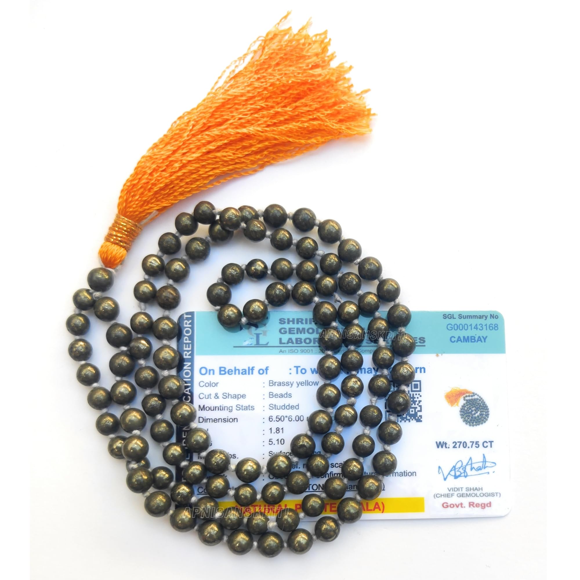 Apnisanskriti Premium Stone Mala for Men and Women (6mm, AAA Quality, Lab Certified, 108+1) - Natural Stone Beads Mala - Pack of 1