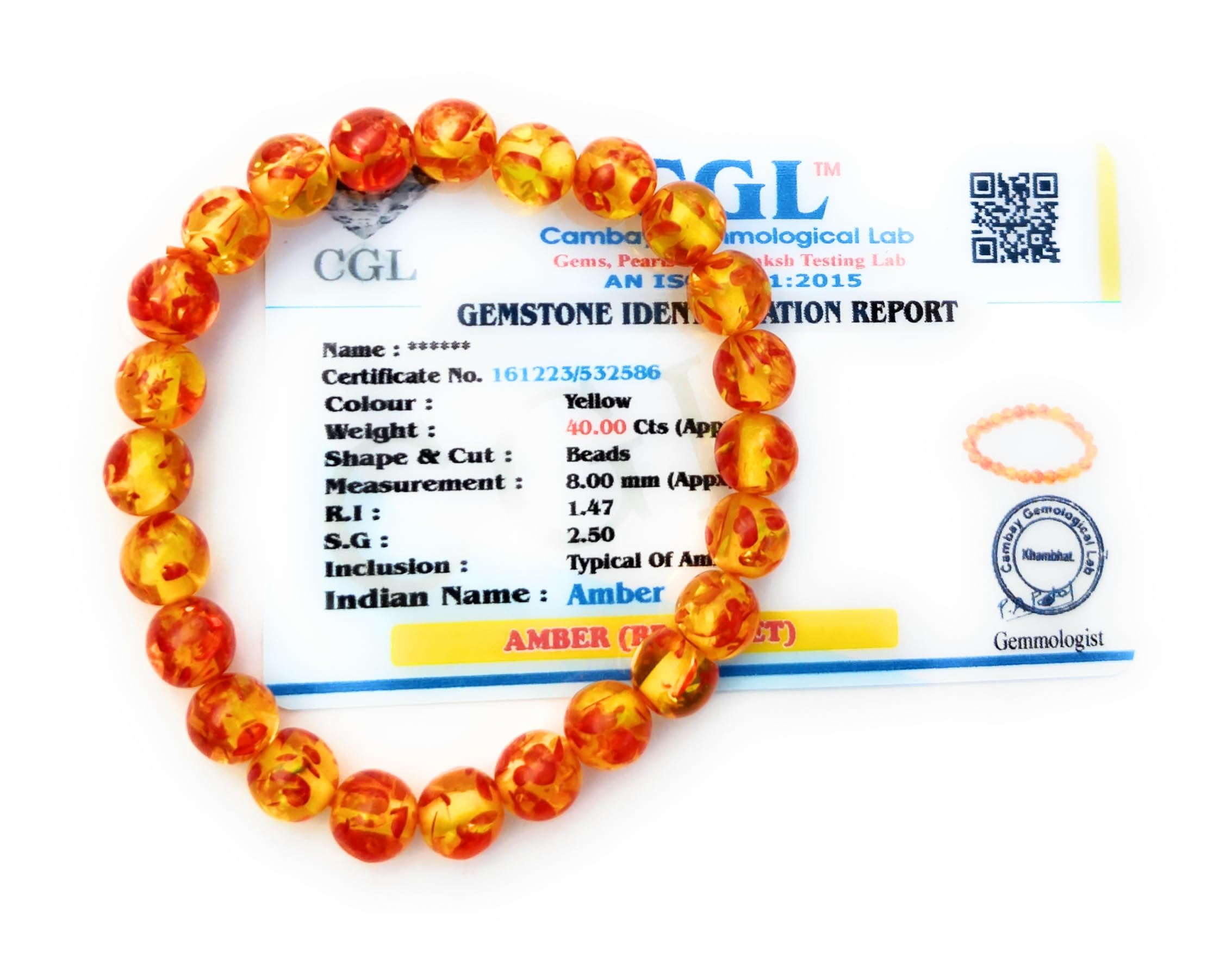 Apnisanskriti Certified Stone Bracelet (8mm) – Natural Reiki Feng Shui Round Gemstone – Free Size for Men & Women