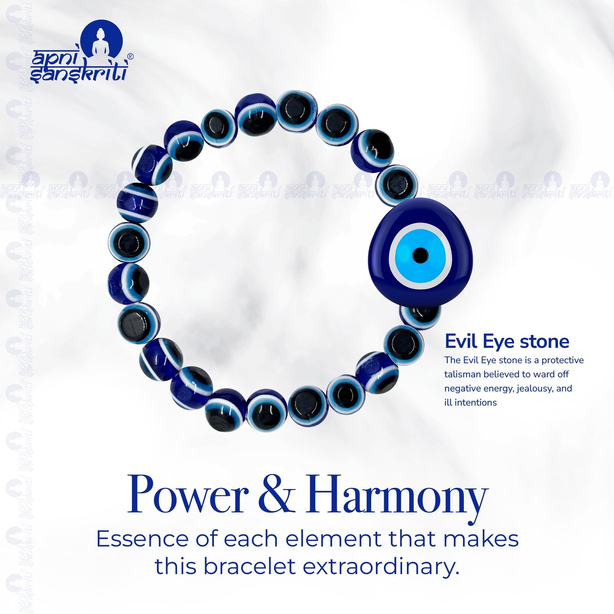 Apnisanskriti Certified Stone Bracelet (8mm) – Natural Reiki Feng Shui Round Gemstone – Free Size for Men & Women