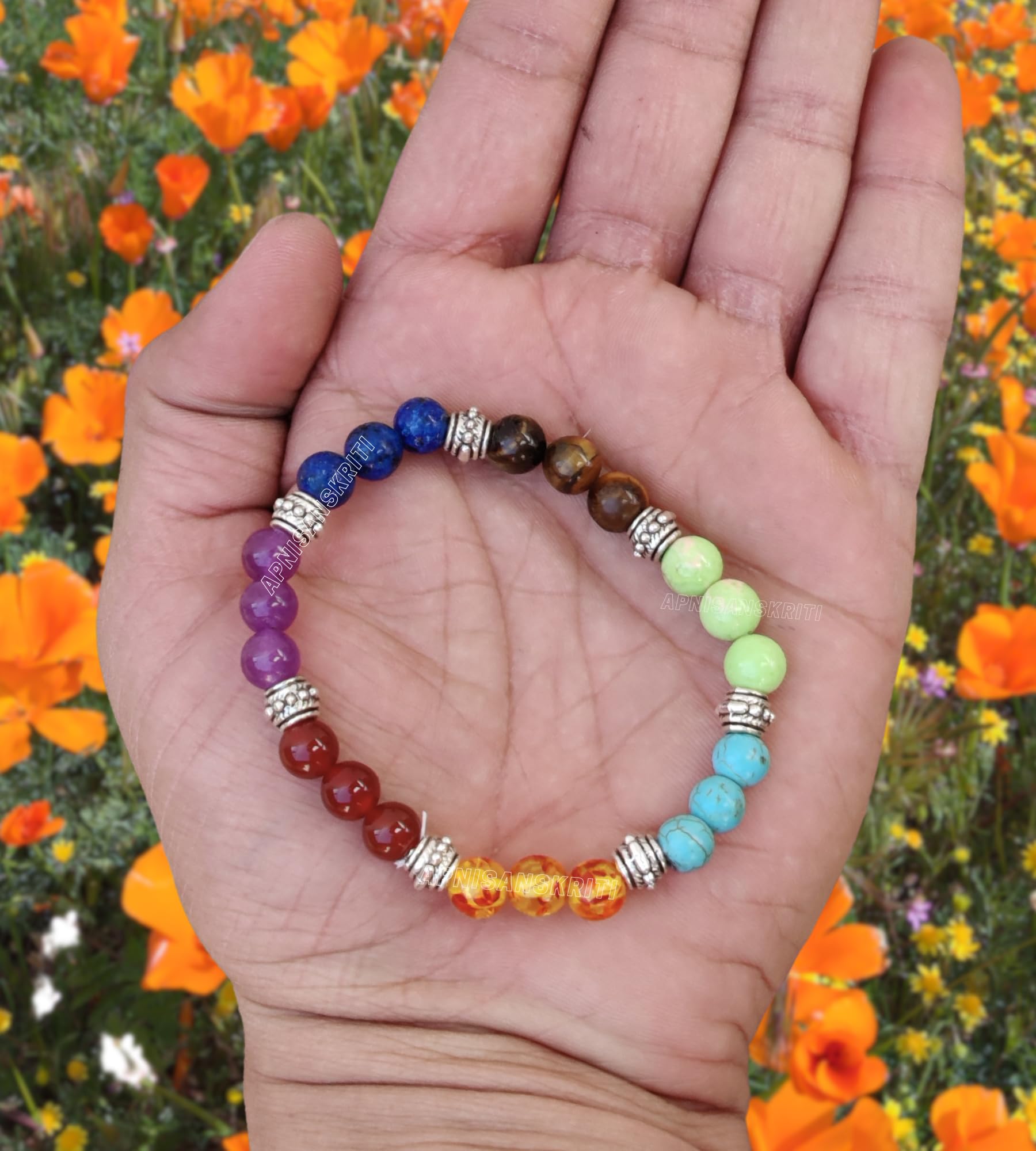 Apnisanskriti Certified Stone Bracelet (8mm) – Natural Reiki Feng Shui Round Gemstone – Free Size for Men & Women