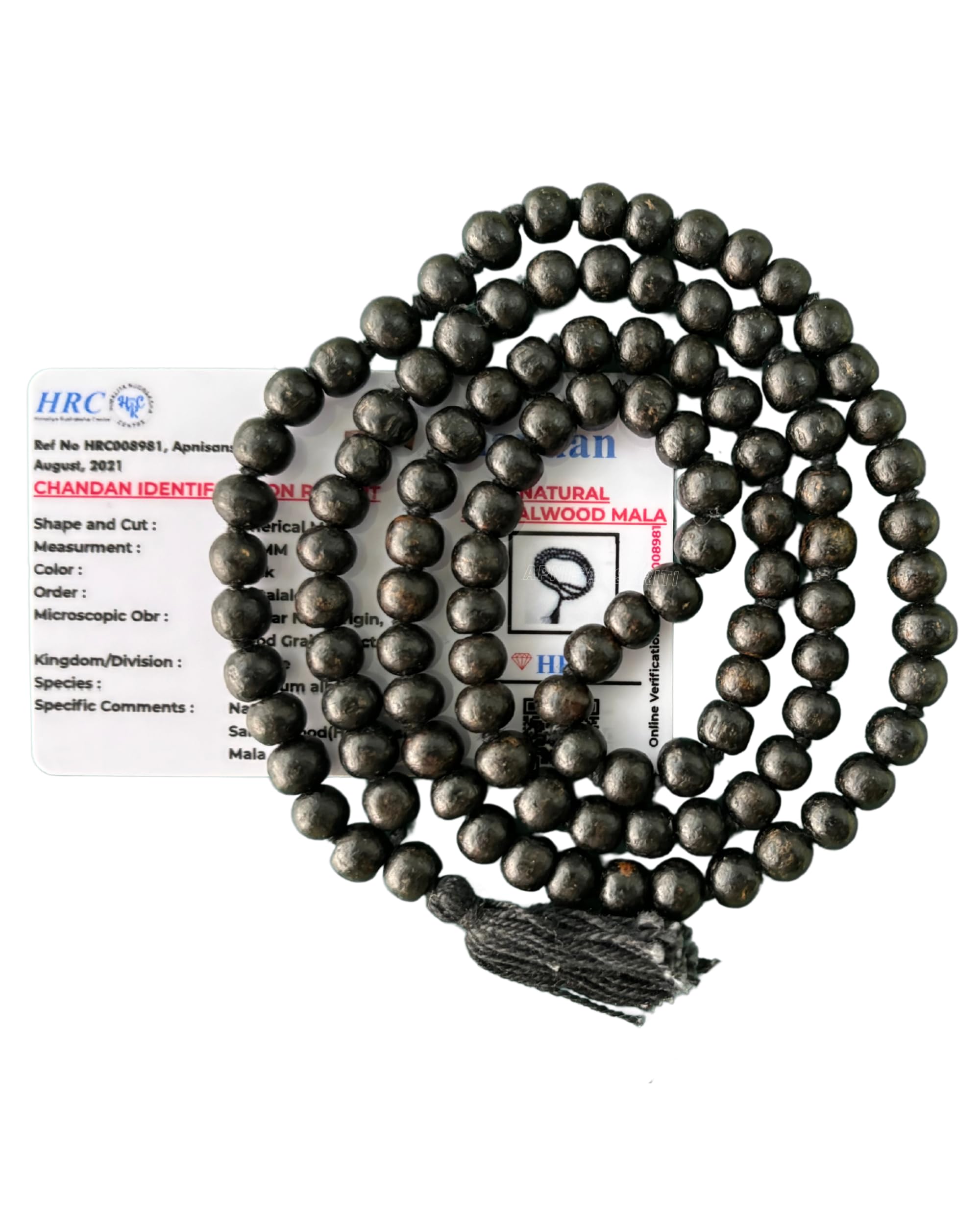Apnisanskriti Kali Chandan Mala (Black Sandalwood Rosary) for Japa and for men and women wearing (7-8mm, 108+1 Beads) - Natural Kala/Black Chandan Beads - Pack of 1
