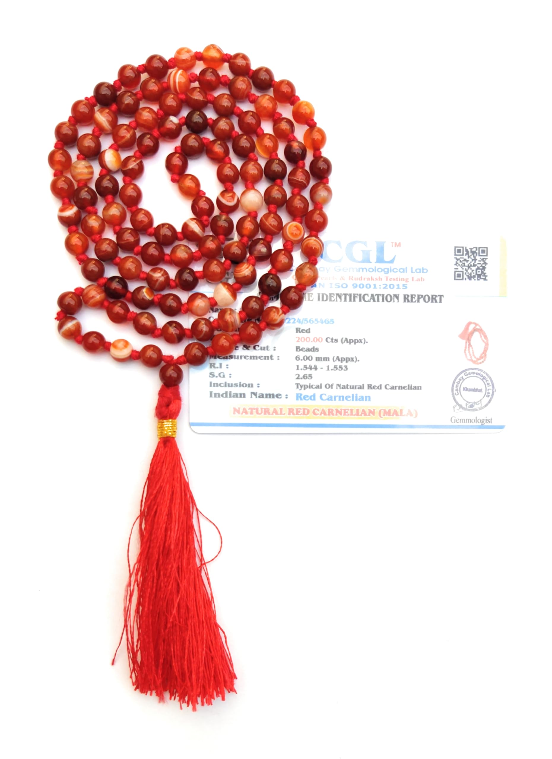 Apnisanskriti Red Carnelian Mala 6mm - Energizing Beads for Vitality and Spiritual Awakening (Pack of 1)