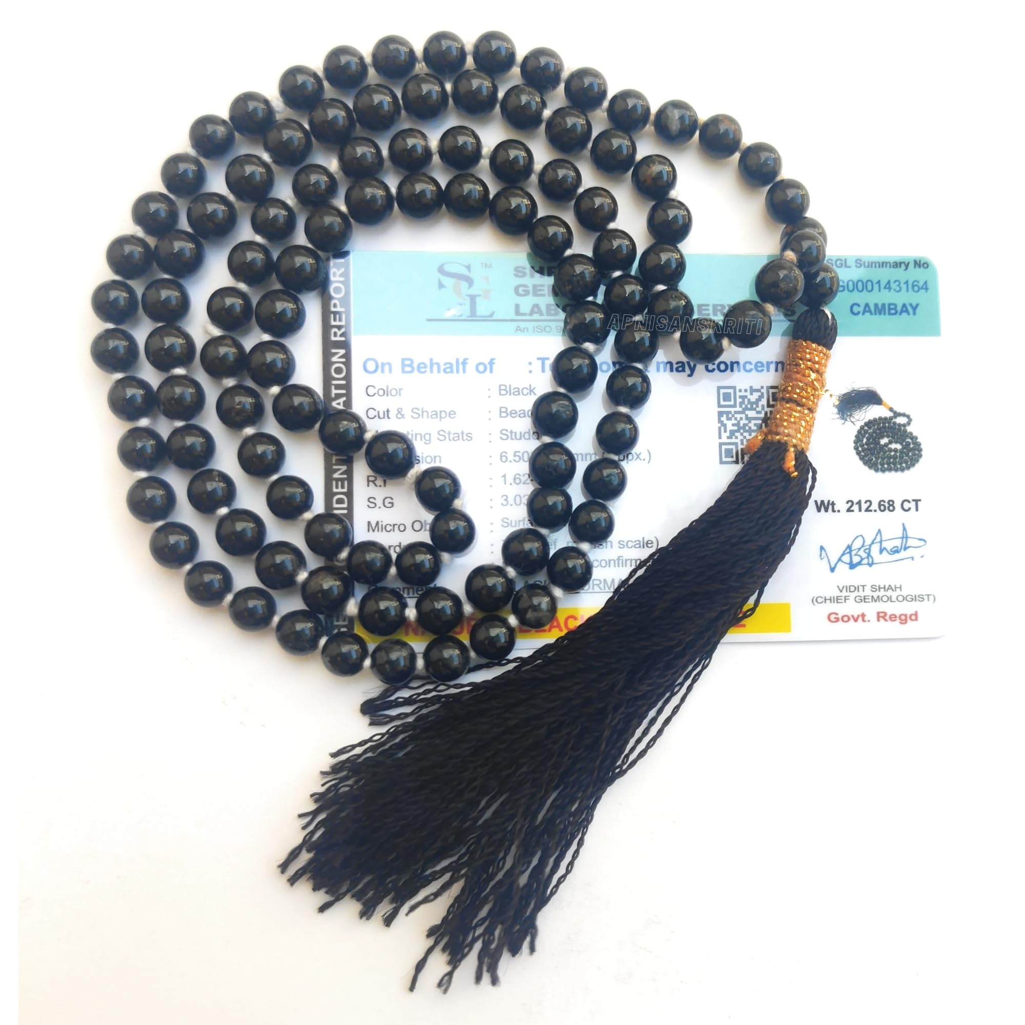 Apnisanskriti Premium Stone Mala for Men and Women (6mm, AAA Quality, Lab Certified, 108+1) - Natural Stone Beads Mala - Pack of 1