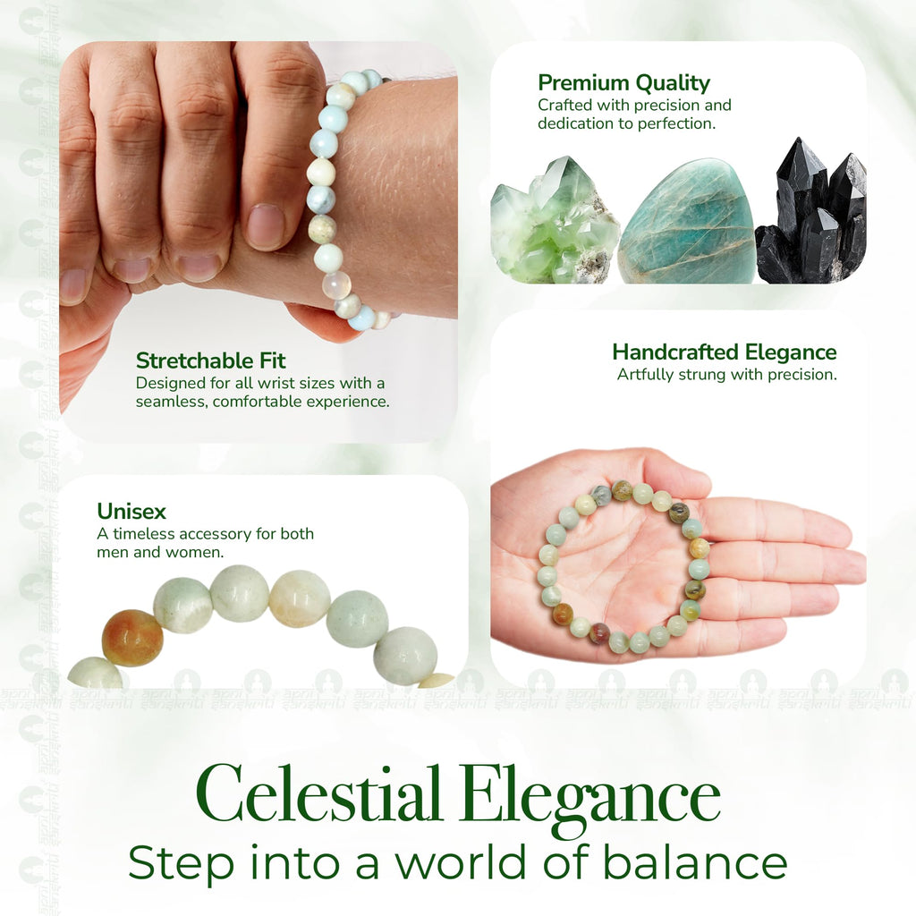 Apnisanskriti Certified Stone Bracelet (8mm) – Natural Reiki Feng Shui Round Gemstone – Free Size for Men & Women