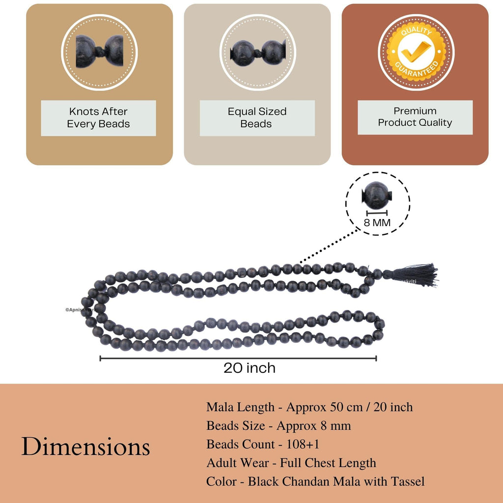 Apnisanskriti Kali Chandan Mala (Black Sandalwood Rosary) for Japa and for men and women wearing (7-8mm, 108+1 Beads) - Natural Kala/Black Chandan Beads - Pack of 1