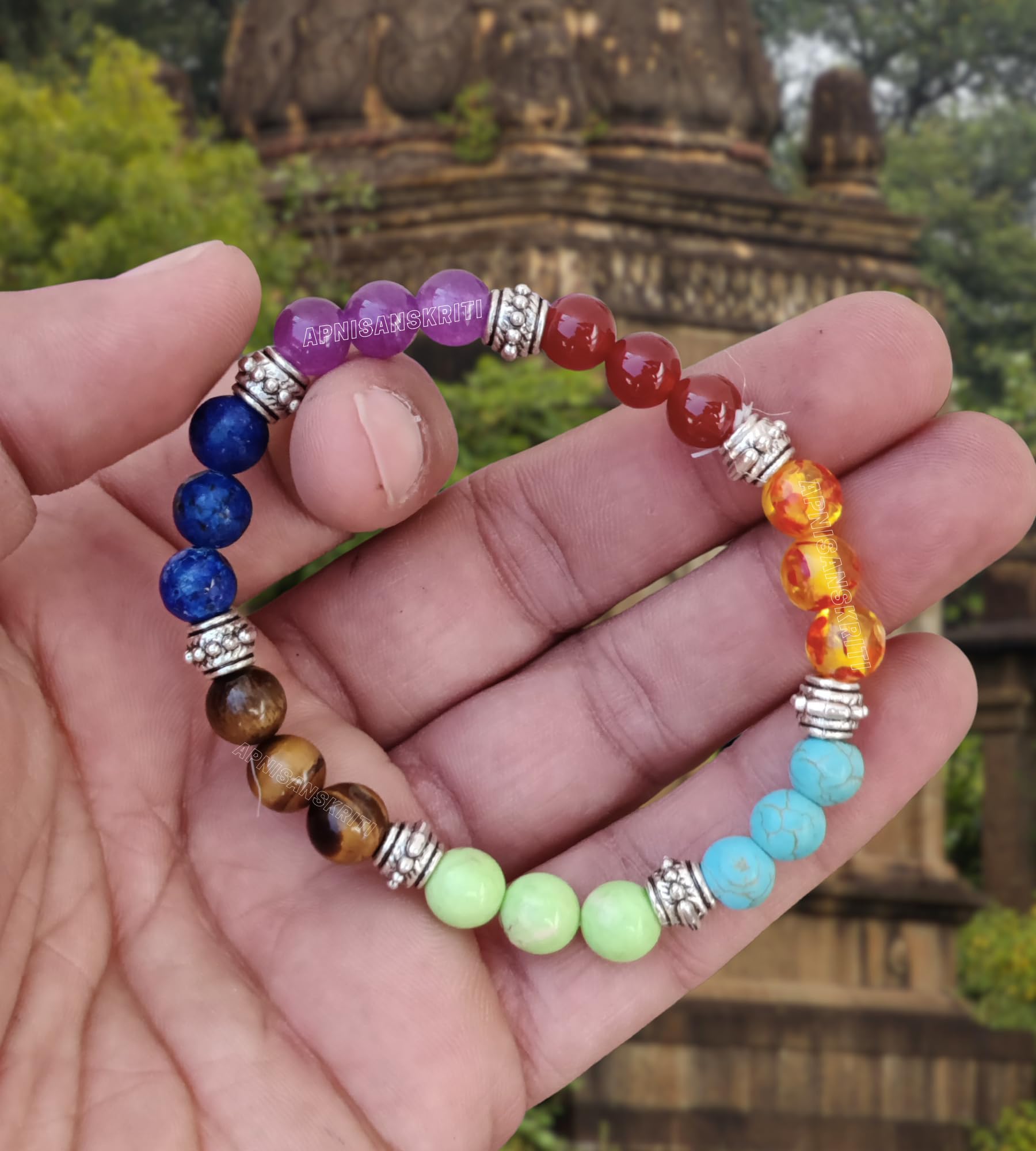 Apnisanskriti Certified Stone Bracelet (8mm) – Natural Reiki Feng Shui Round Gemstone – Free Size for Men & Women