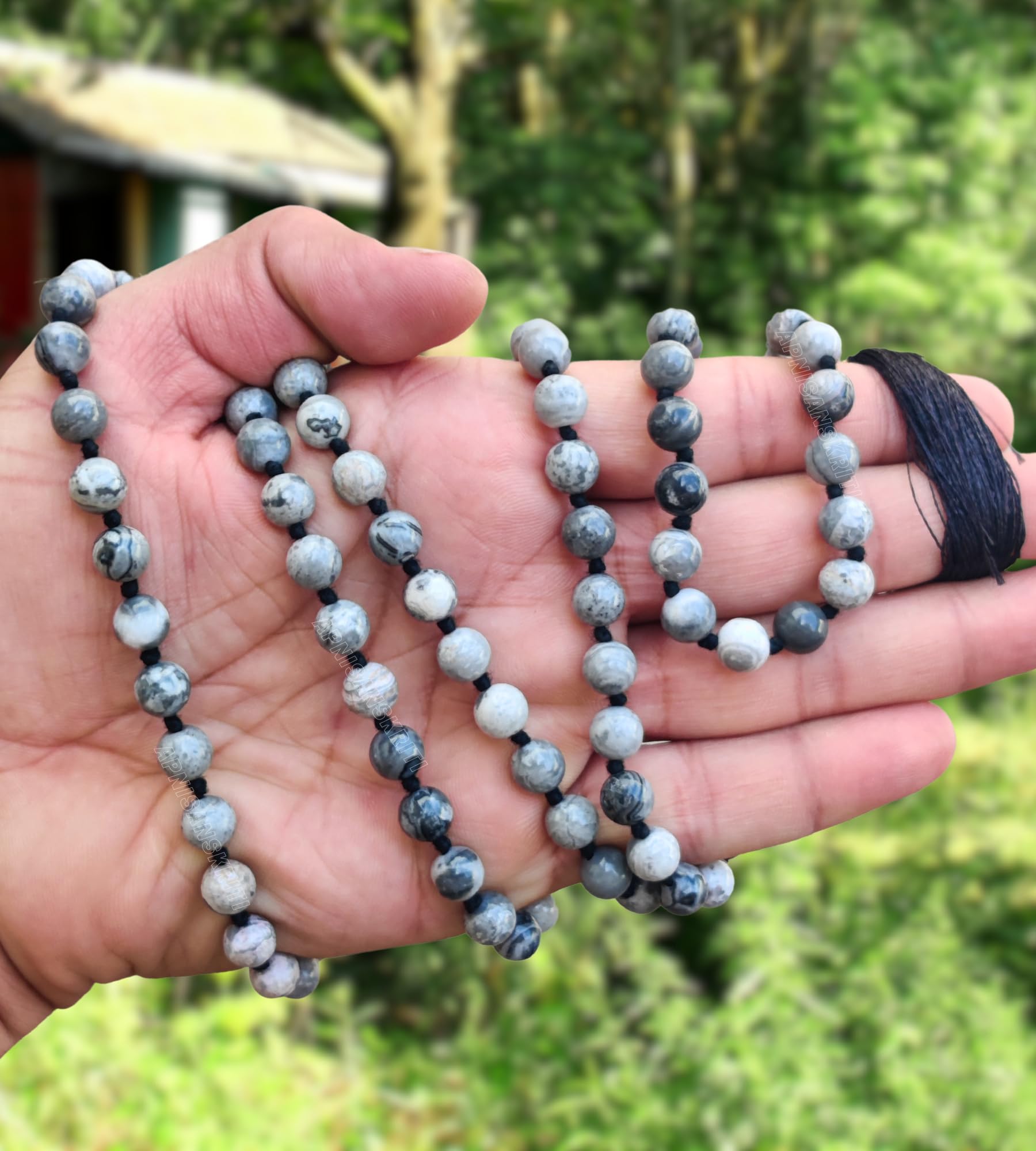 Apnisanskriti 8mm Map Stone Mala - Grounding Beads for Stability and Spiritual Insight (Pack of 1)