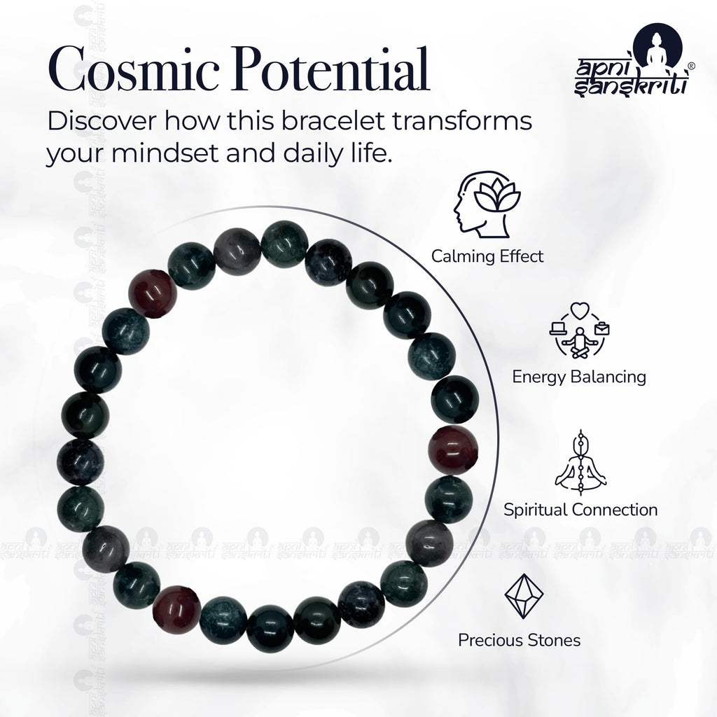 Apnisanskriti Certified Stone Bracelet (8mm) – Natural Reiki Feng Shui Round Gemstone – Free Size for Men & Women