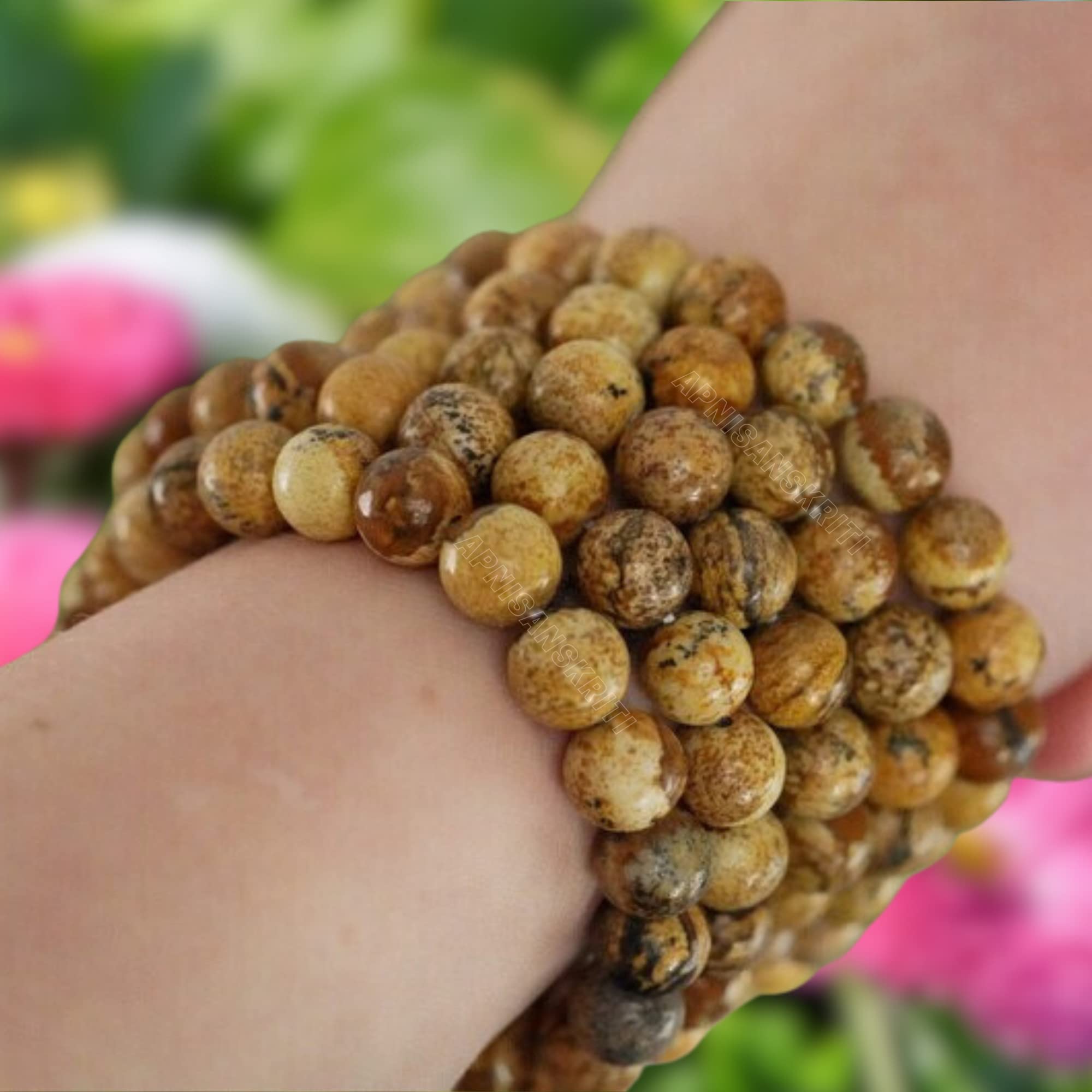 Apnisanskriti Certified Stone Bracelet (8mm) – Natural Reiki Feng Shui Round Gemstone – Free Size for Men & Women