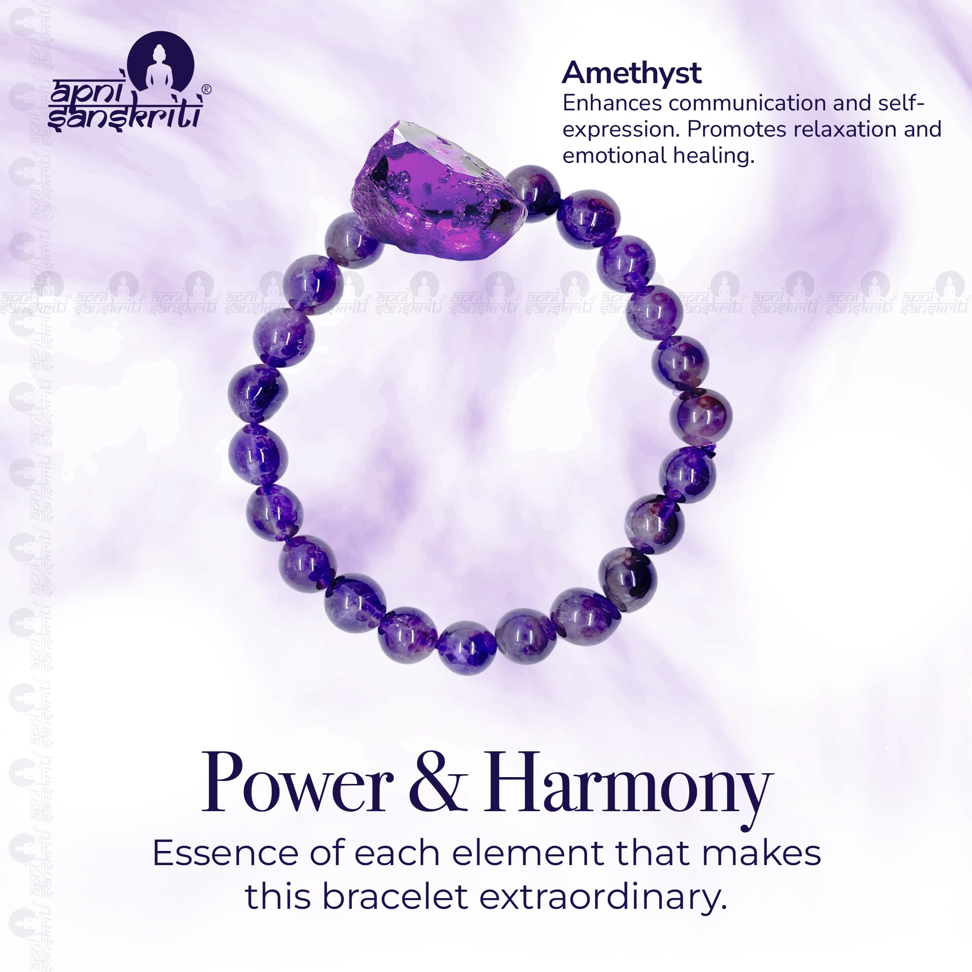 Apnisanskriti Certified Stone Bracelet (8mm) – Natural Reiki Feng Shui Round Gemstone – Free Size for Men & Women