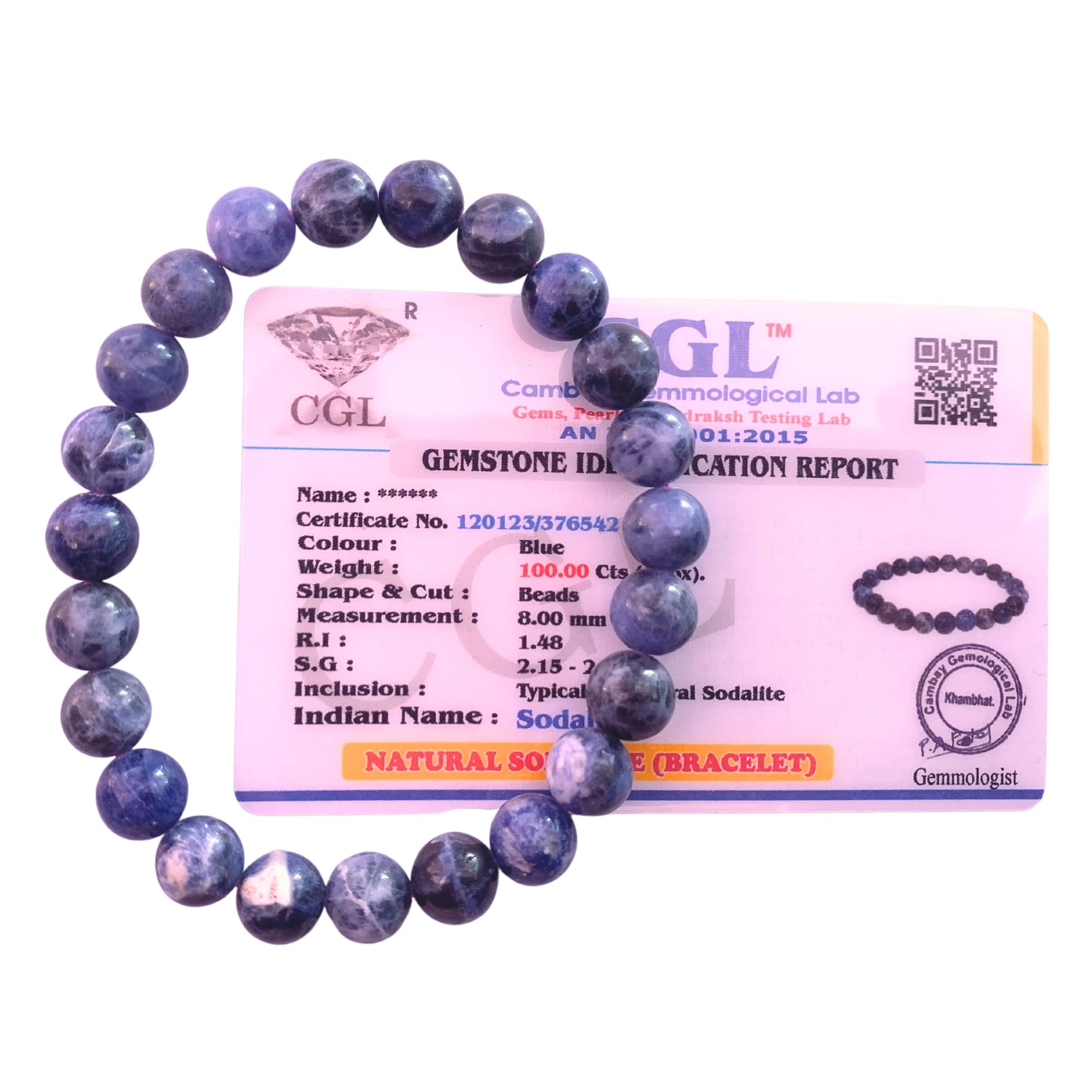 Apnisanskriti Certified Stone Bracelet (8mm) – Natural Reiki Feng Shui Round Gemstone – Free Size for Men & Women