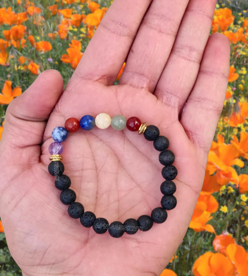 Apnisanskriti Certified Stone Bracelet (8mm) – Natural Reiki Feng Shui Round Gemstone – Free Size for Men & Women