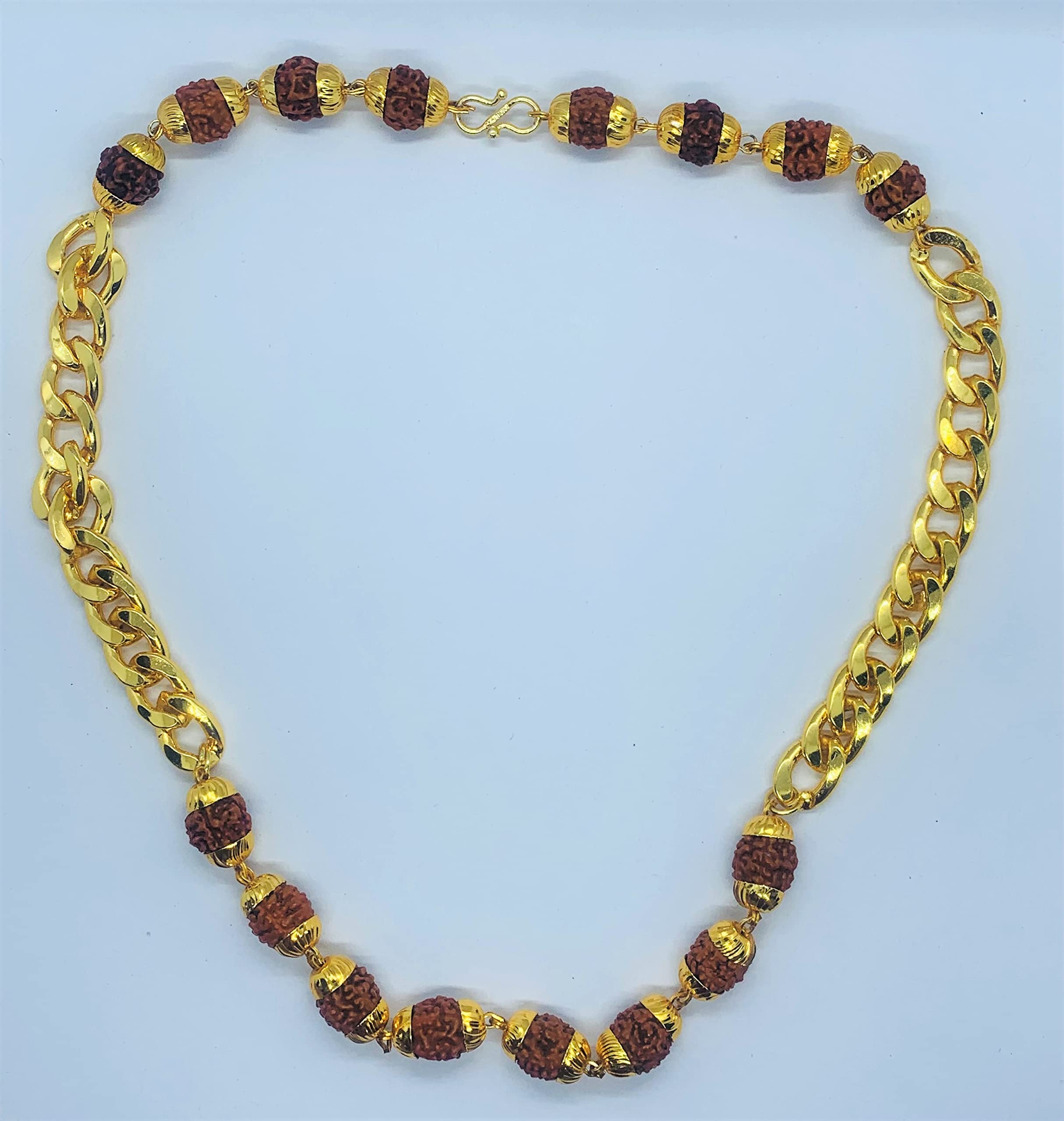 Apnisanskriti Designer Rudraksha Mala with Golden Chain (10 mm, 20 Beads, 24 Inch, Long Length) - Natural Rudraksh Beads - Pack of 1