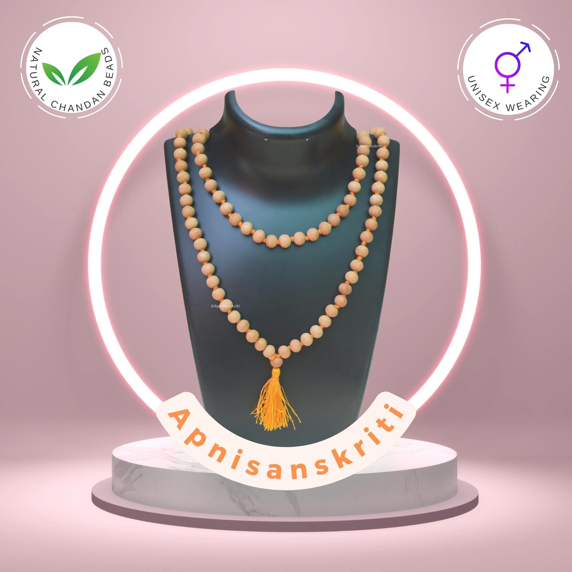 Apnisanskriti Chandan Mala Brown Sandalwood Mala for Japa (10Mm, XL Bead Size, 108+1 Beads, Lab Certified), Pack of 1