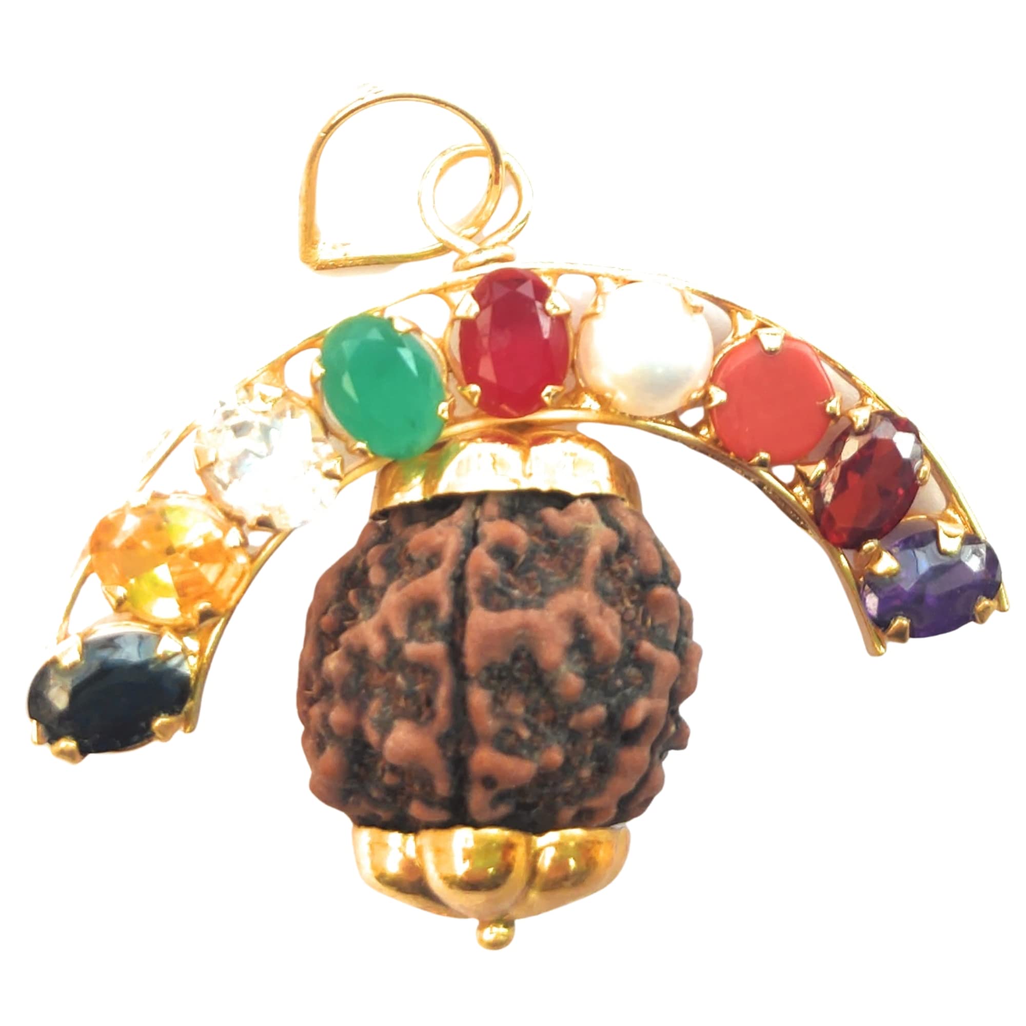 Apnisanskriti Certified Rudrakasha Locket With Golden Cap 9 Graha for Men and Women- Brown - Natural Rudraksha Beads - Pack of 1