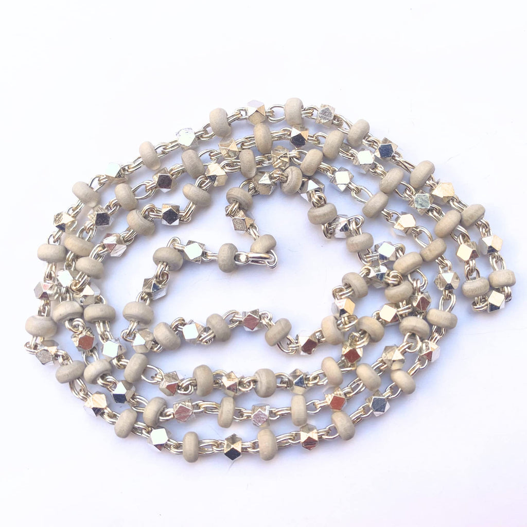 Apnisanskriti Black & White Tulsi Mala in Silver Designer Caps - Special Edition Big Size - Natural White Tulsi Beads - Pure Silver