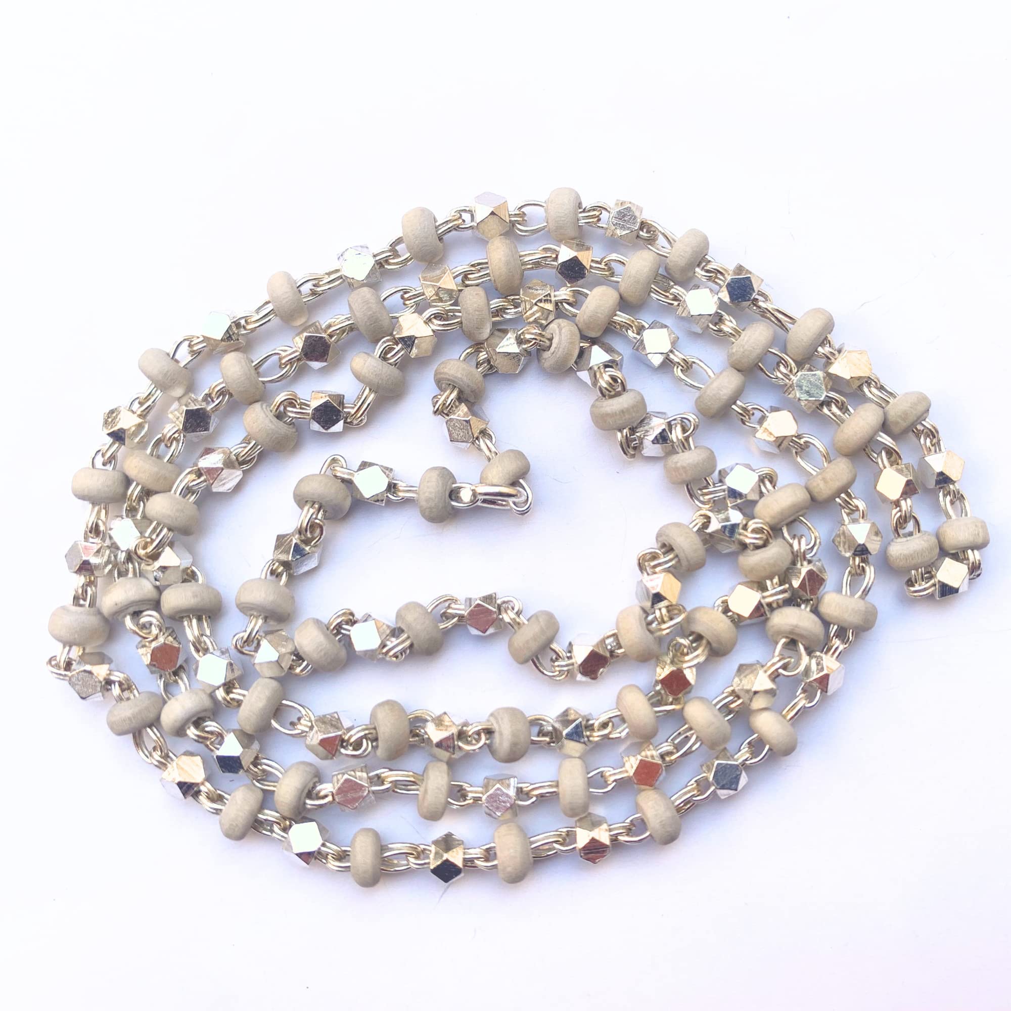 Apnisanskriti Black & White Tulsi Mala in Silver Designer Caps - Special Edition Big Size - Natural White Tulsi Beads - Pure Silver