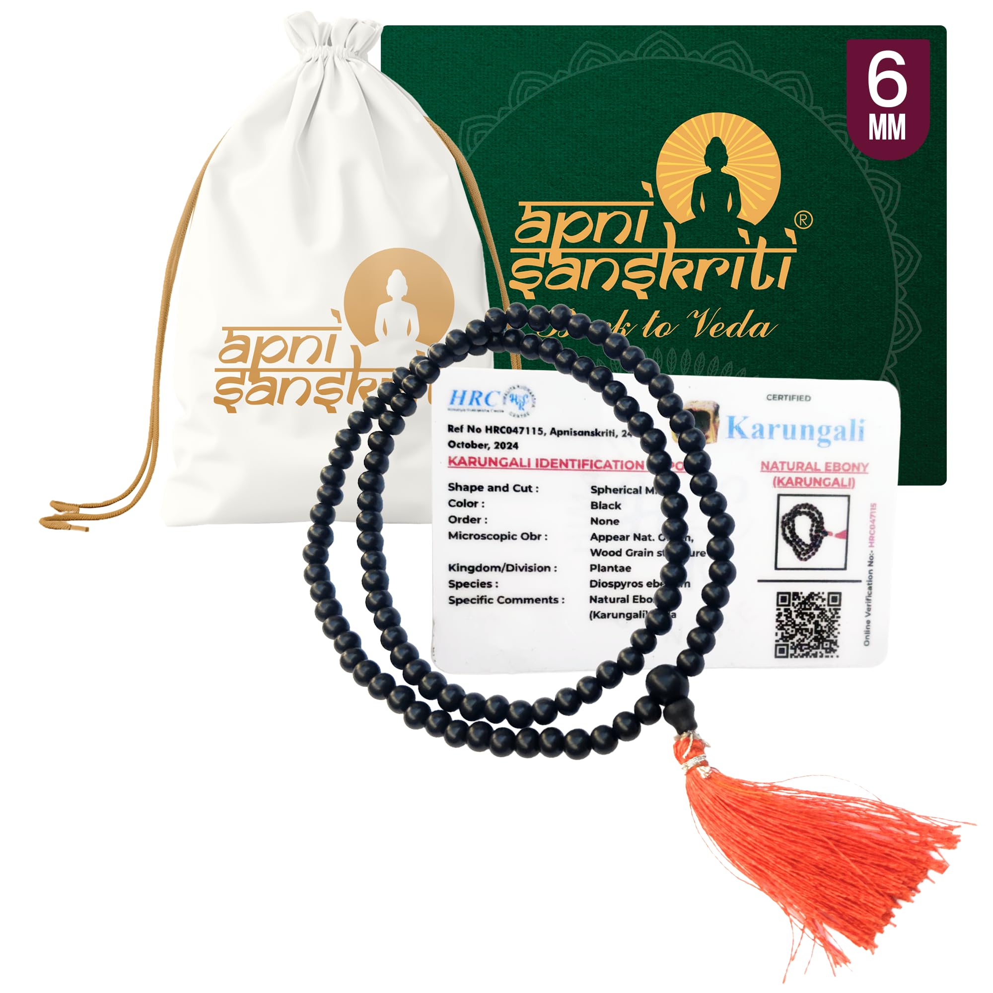 Apnisanskriti KARUNGALI MALA 6 M.M. (EBONY MALA) BLACK - Pack of 1