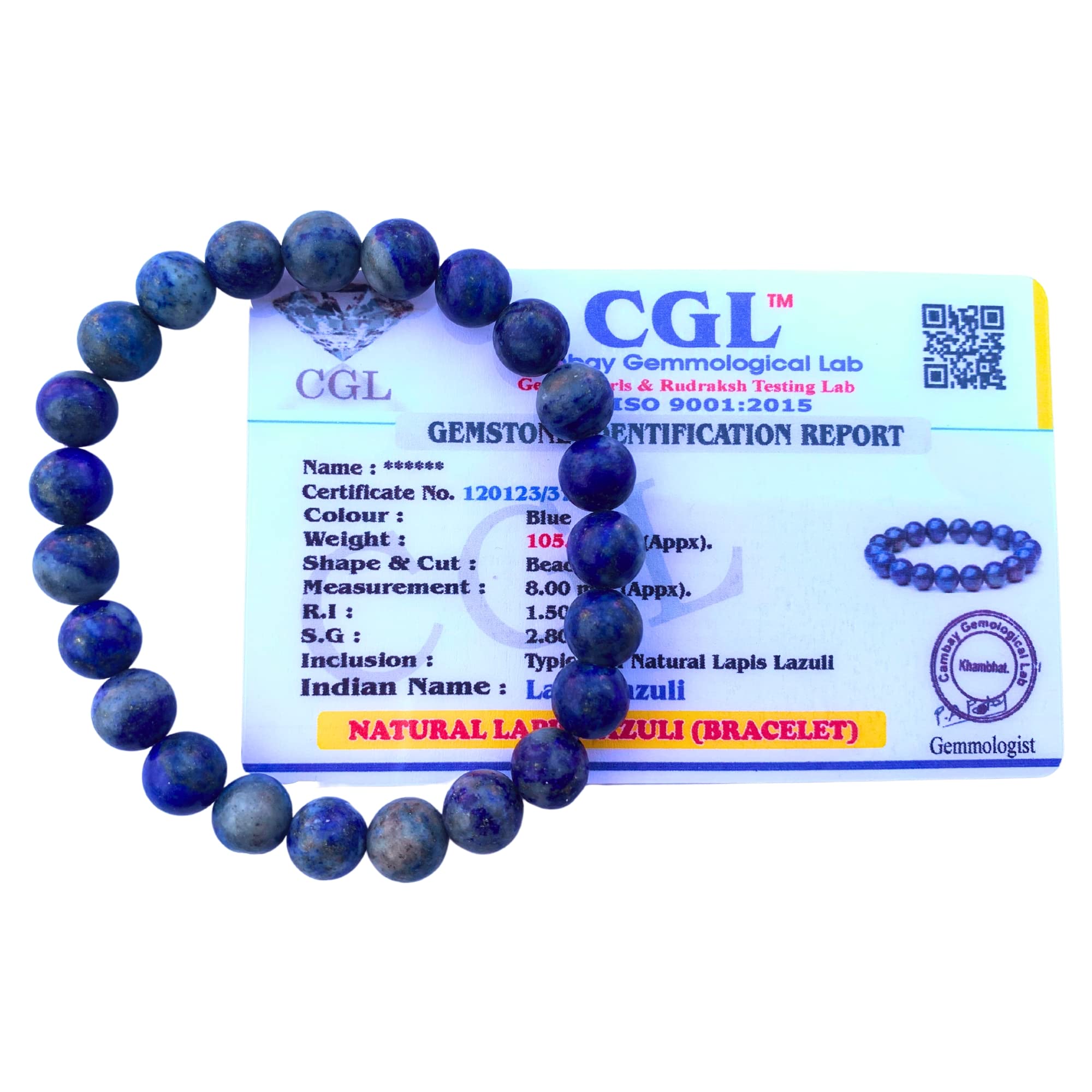 Apnisanskriti Certified Stone Bracelet (8mm) – Natural Reiki Feng Shui Round Gemstone – Free Size for Men & Women