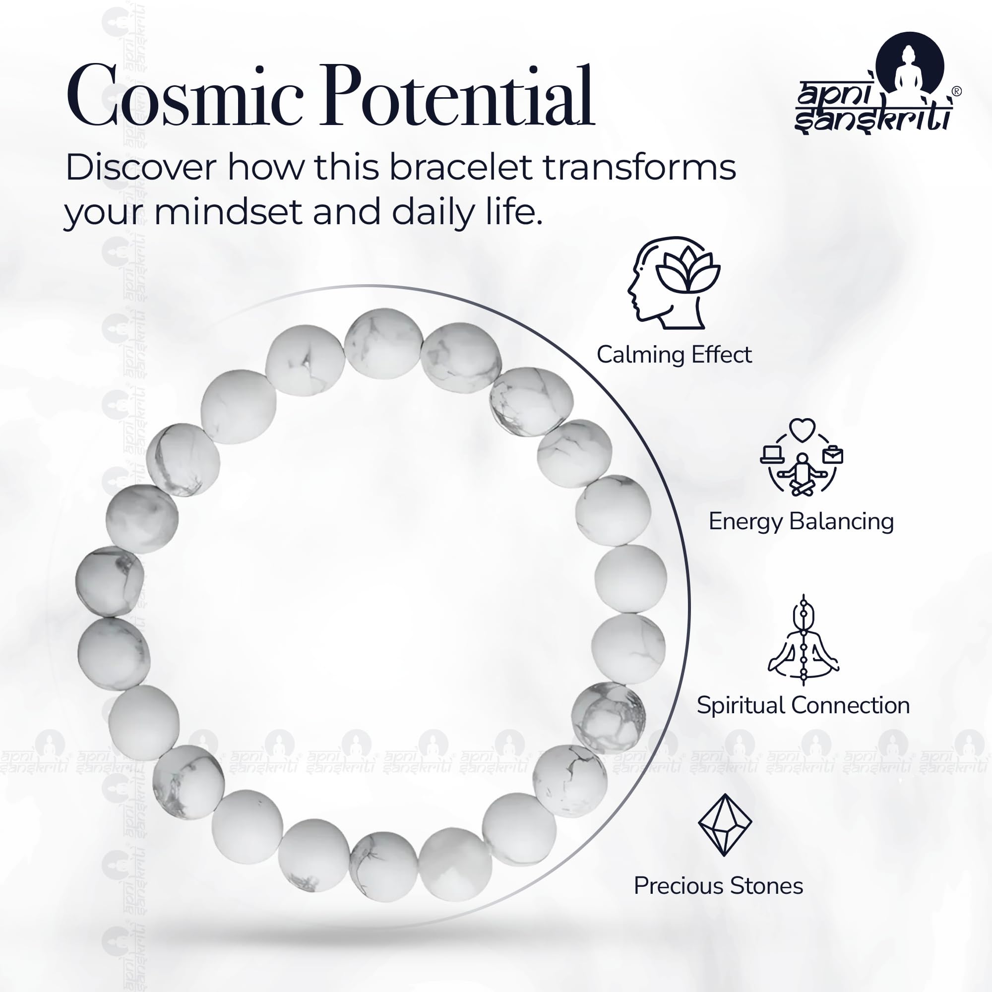 Apnisanskriti Certified Stone Bracelet (8mm) – Natural Reiki Feng Shui Round Gemstone – Free Size for Men & Women