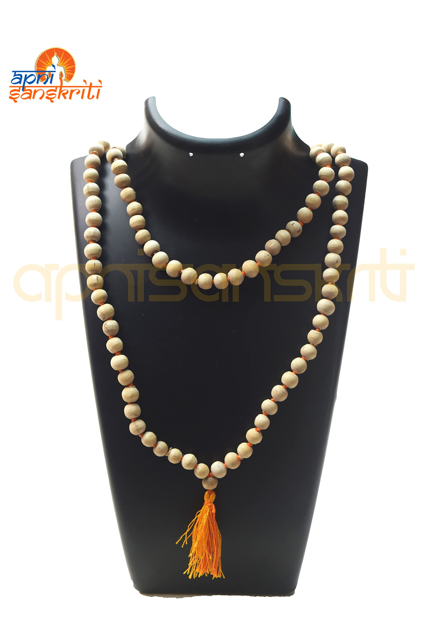 Apnisanskriti Tulsi Mala (AAA Quality, 8mm, 108 beads) for Jaap - Off White color - Natural Tulsi Beads- Pack of 1