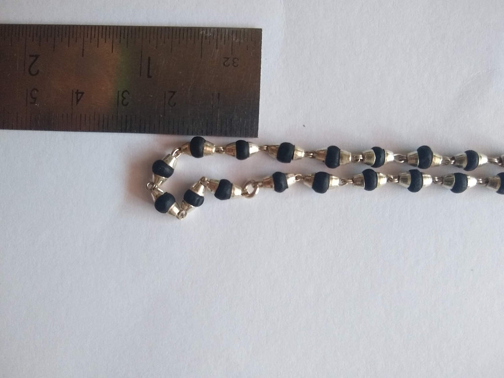 Apnisanskriti Black & White Tulsi Mala in Silver Designer Caps - Special Edition Big Size - Natural White Tulsi Beads - Pure Silver