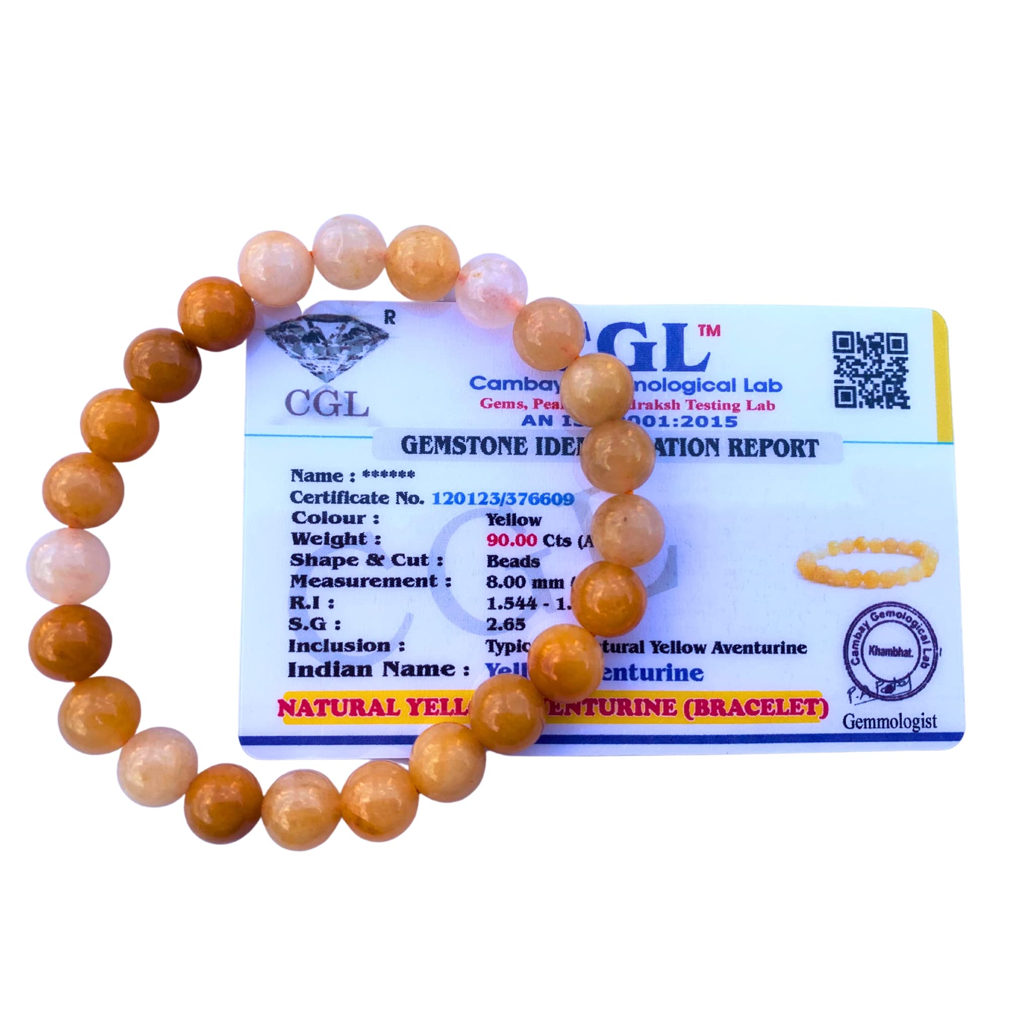 Apnisanskriti Certified Stone Bracelet (8mm) – Natural Reiki Feng Shui Round Gemstone – Free Size for Men & Women