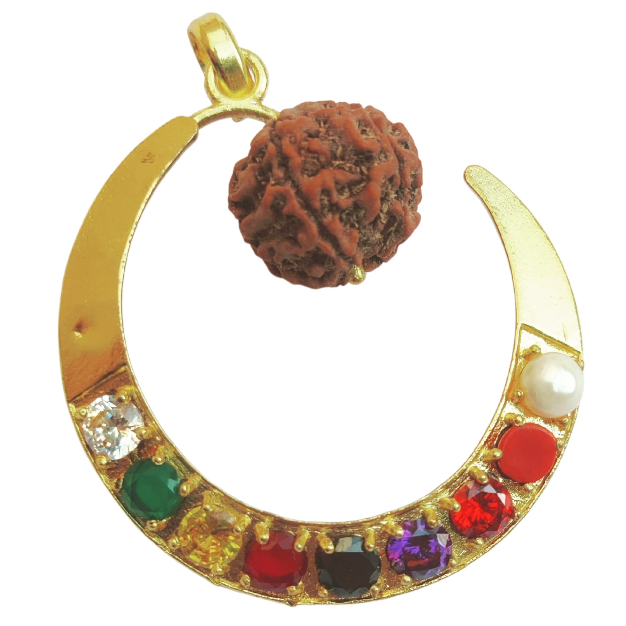 Apnisanskriti Certified Chand Shape 9graha Rudrakasha Locket for Men and Women- Brown - Natural Rudraksha Beads - Pack of 1