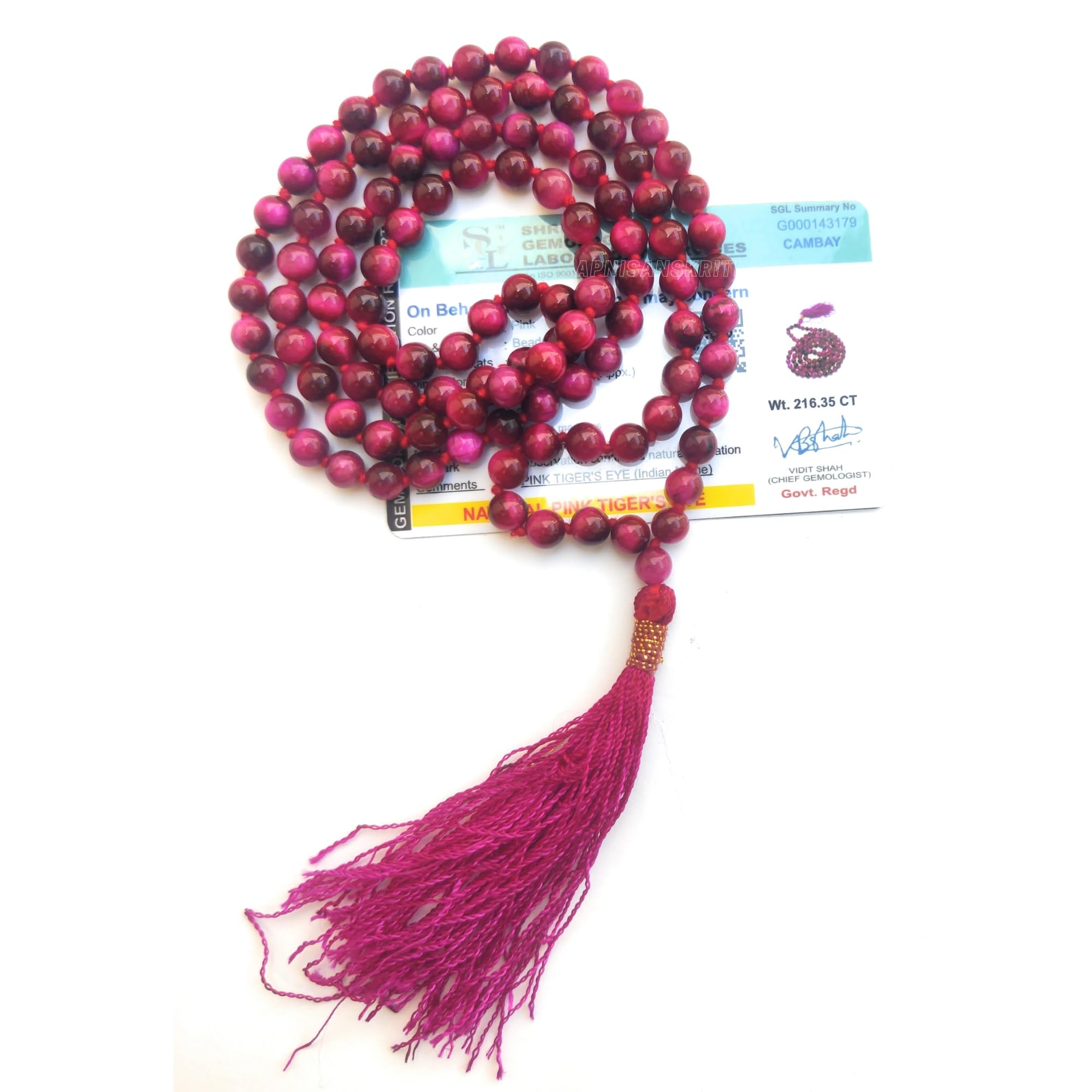 Apnisanskriti Premium Stone Mala for Men and Women (6mm, AAA Quality, Lab Certified, 108+1) - Natural Stone Beads Mala - Pack of 1