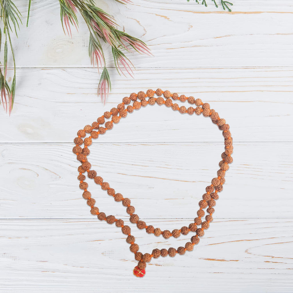 Apnisanskriti 5 Mukhi Rudraksha Mala for Men/Women Wearing (6mm, Chest Length, 108+1, Untreated Natural Colour, Lab Certified) - Pack of 1