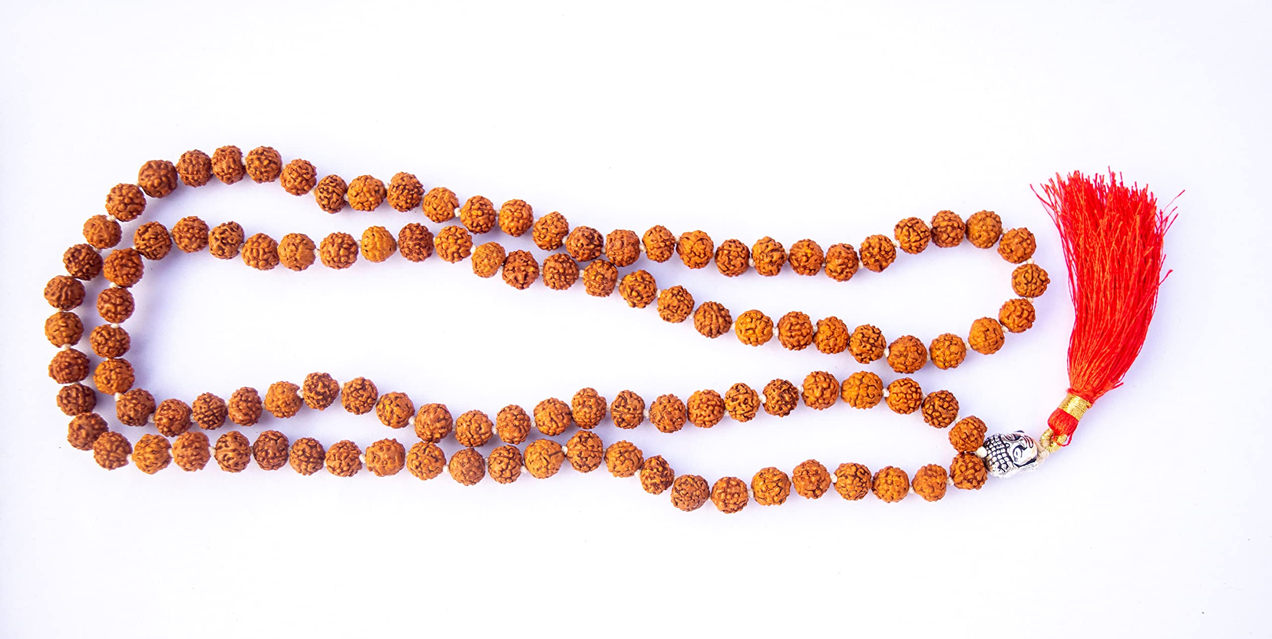 Apnisanskriti 5 Mukhi Rudraksha Mala with Buddha Face for Jaap and Men/Women Wearing (Lab Certified, 7mm, Medium Bead Size, Chest Length, 108+1 Beads) - Natural Brown Rudraksh Beads - Pack of 1