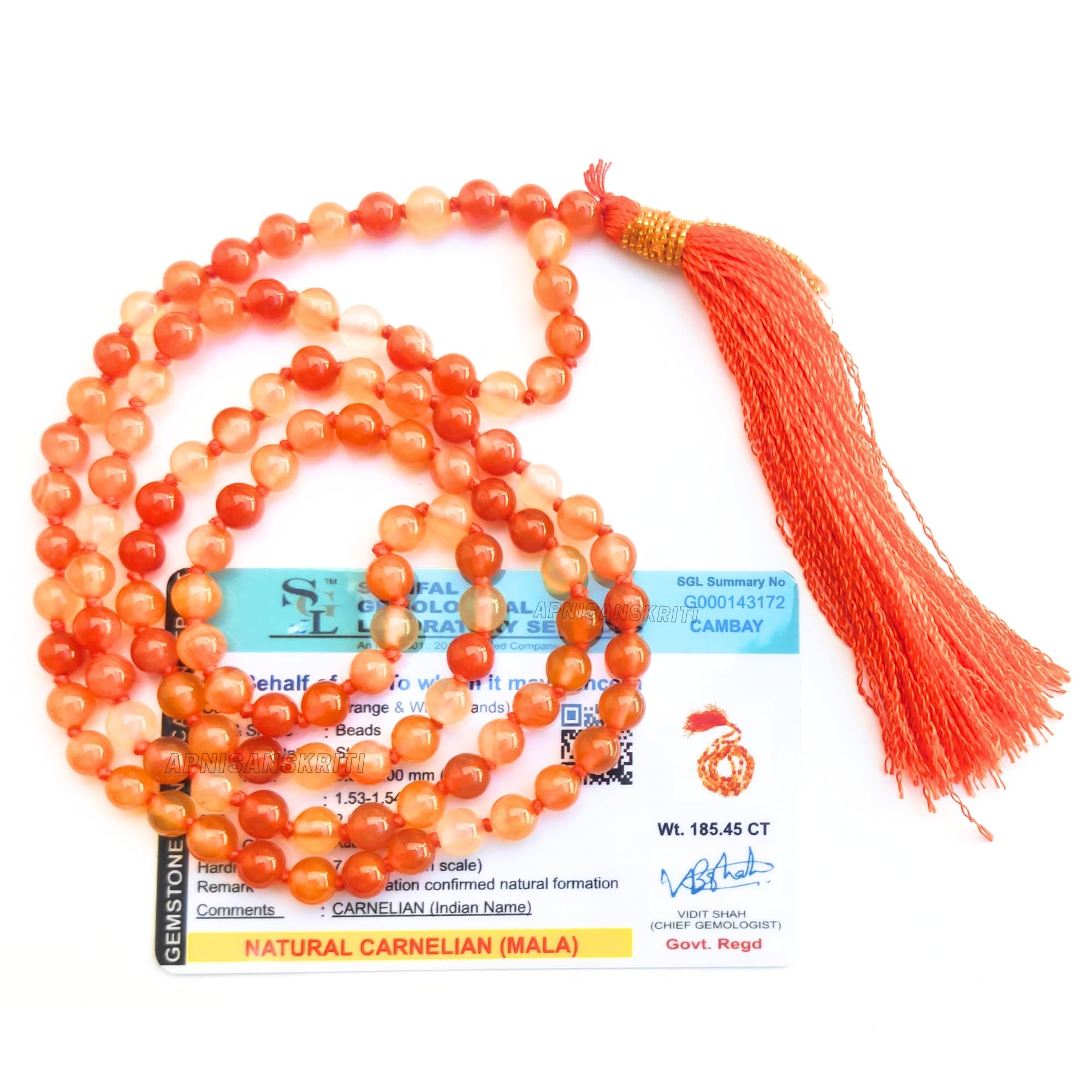 Apnisanskriti Premium Stone Mala for Men and Women (6mm, AAA Quality, Lab Certified, 108+1) - Natural Stone Beads Mala - Pack of 1