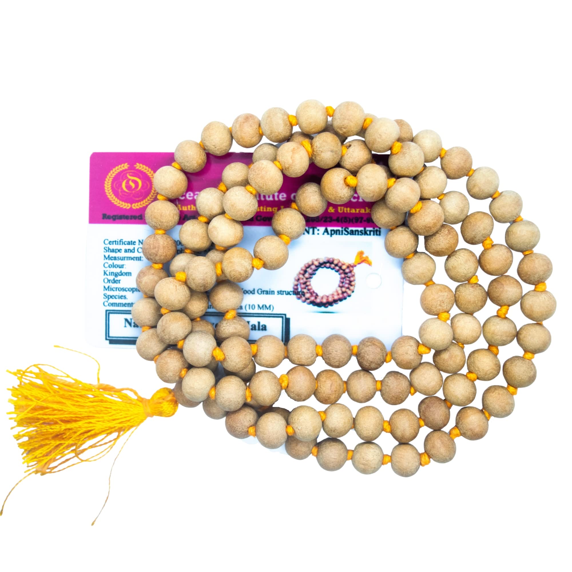 Apnisanskriti Chandan Mala Brown Sandalwood Mala for Japa (10Mm, XL Bead Size, 108+1 Beads, Lab Certified), Pack of 1