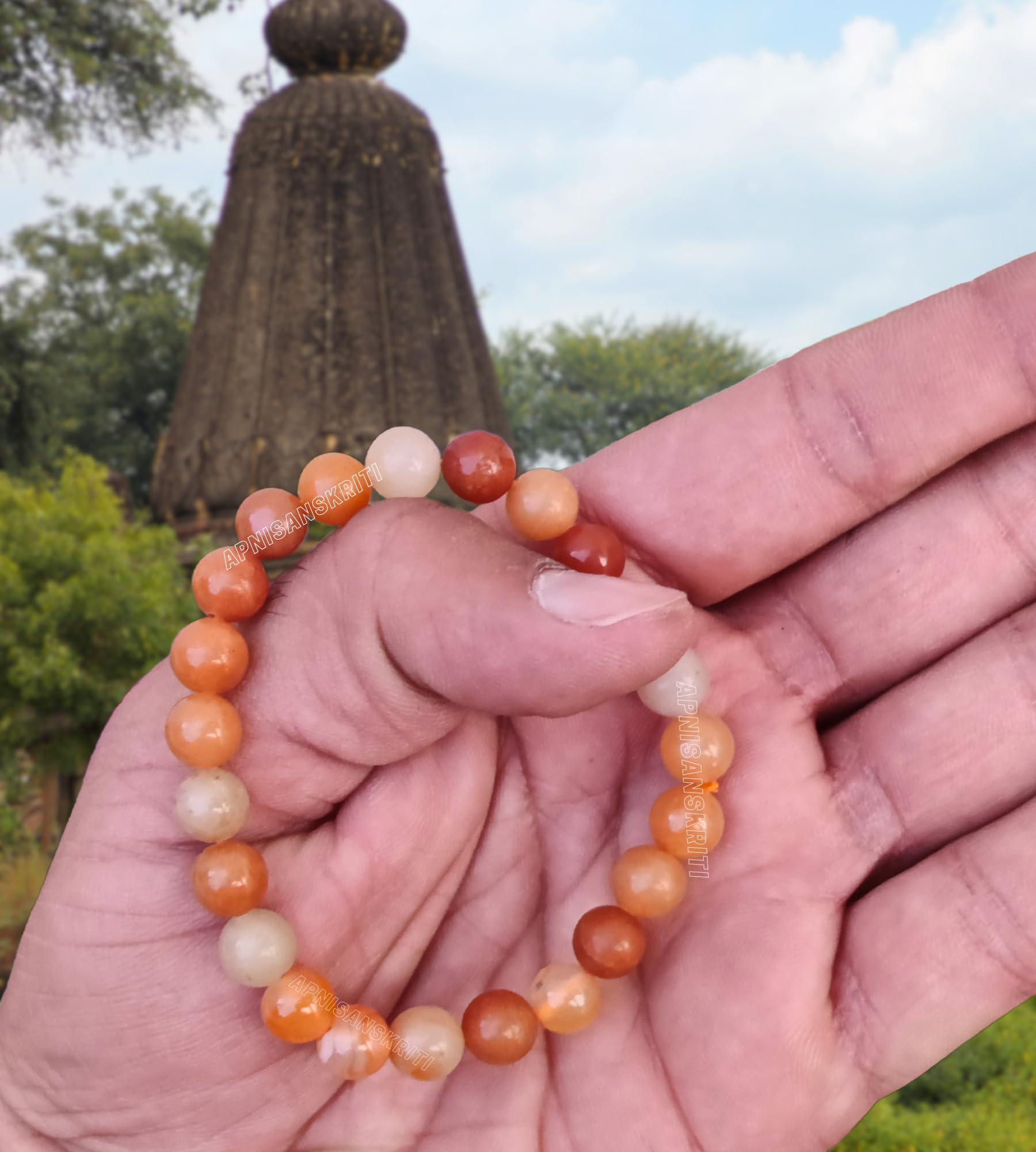 Apnisanskriti Certified Stone Bracelet (8mm) – Natural Reiki Feng Shui Round Gemstone – Free Size for Men & Women