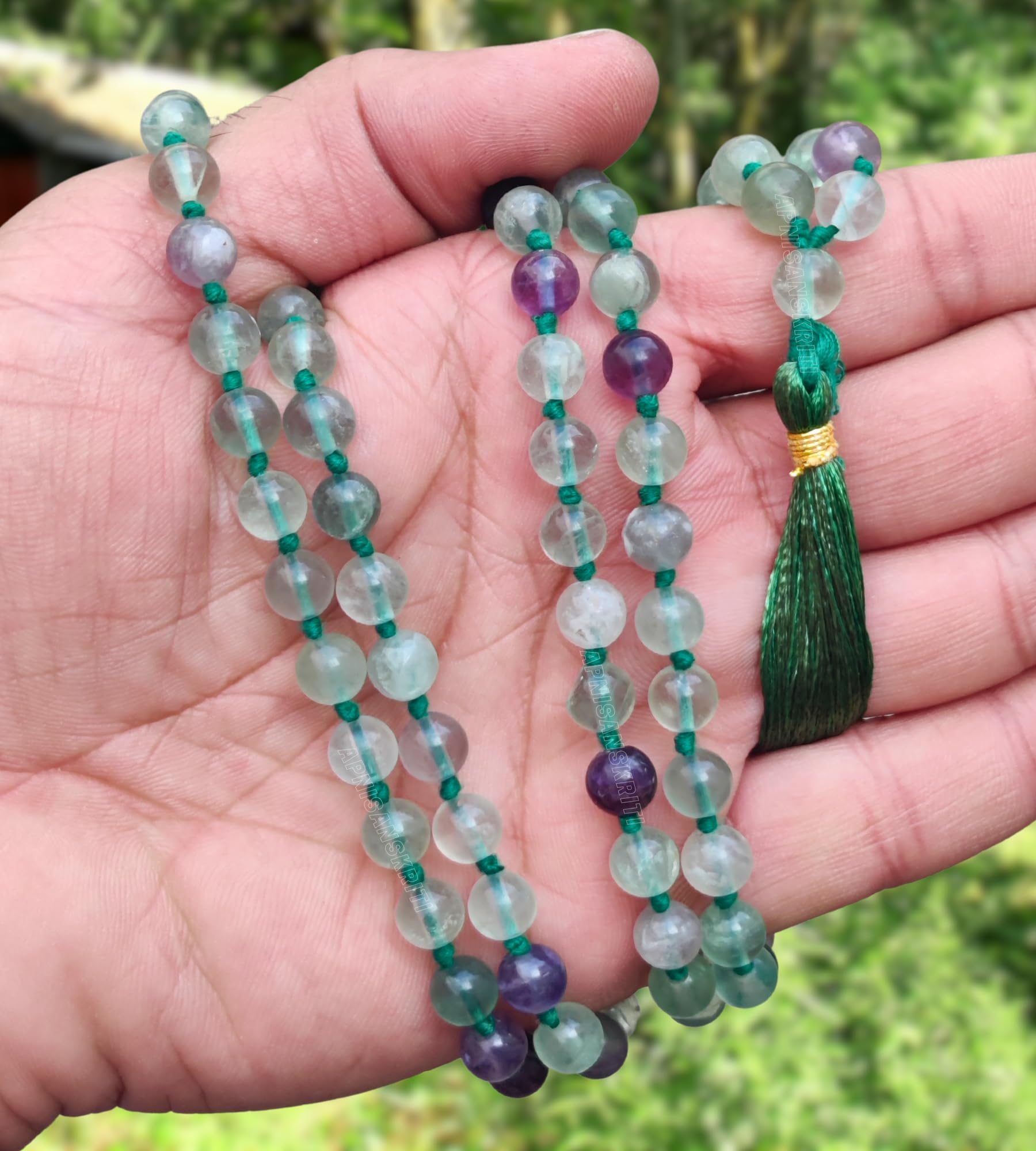 Apnisanskriti 8mm Multi Fluorite Mala - Harmony and Focus in Spiritual Practice (Pack of 1)