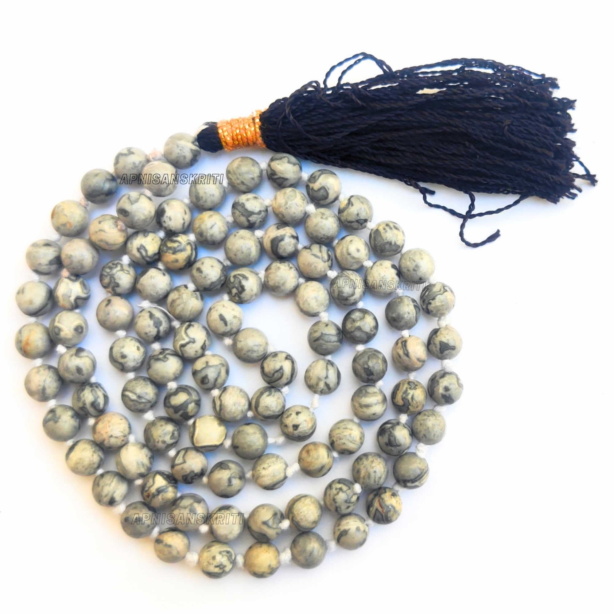 Apnisanskriti Premium Stone Mala for Men and Women (6mm, AAA Quality, Lab Certified, 108+1) - Natural Stone Beads Mala - Pack of 1