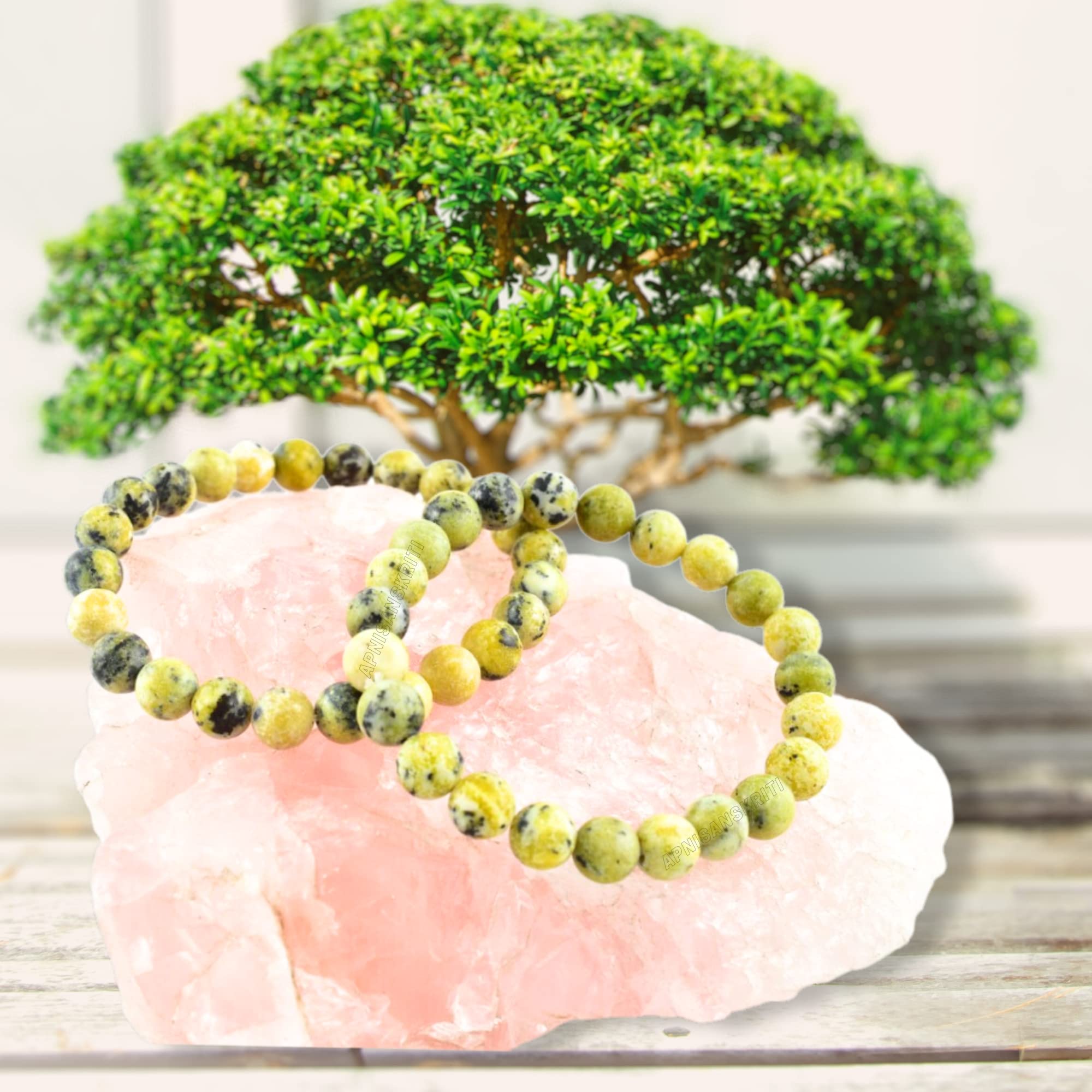 Apnisanskriti Certified Stone Bracelet (8mm) – Natural Reiki Feng Shui Round Gemstone – Free Size for Men & Women