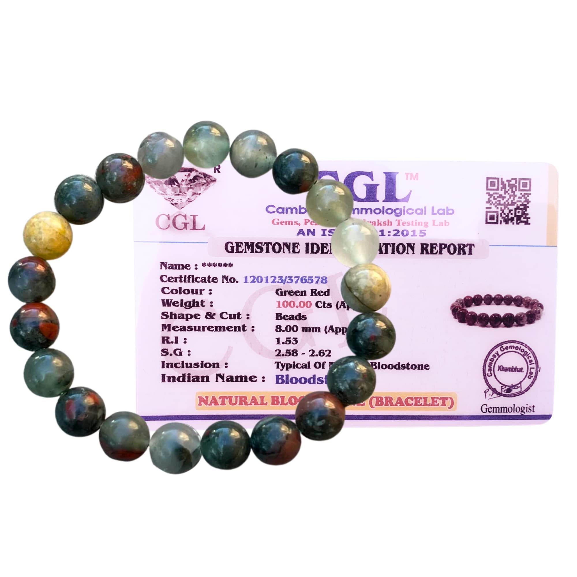 Apnisanskriti Certified Stone Bracelet (8mm) – Natural Reiki Feng Shui Round Gemstone – Free Size for Men & Women