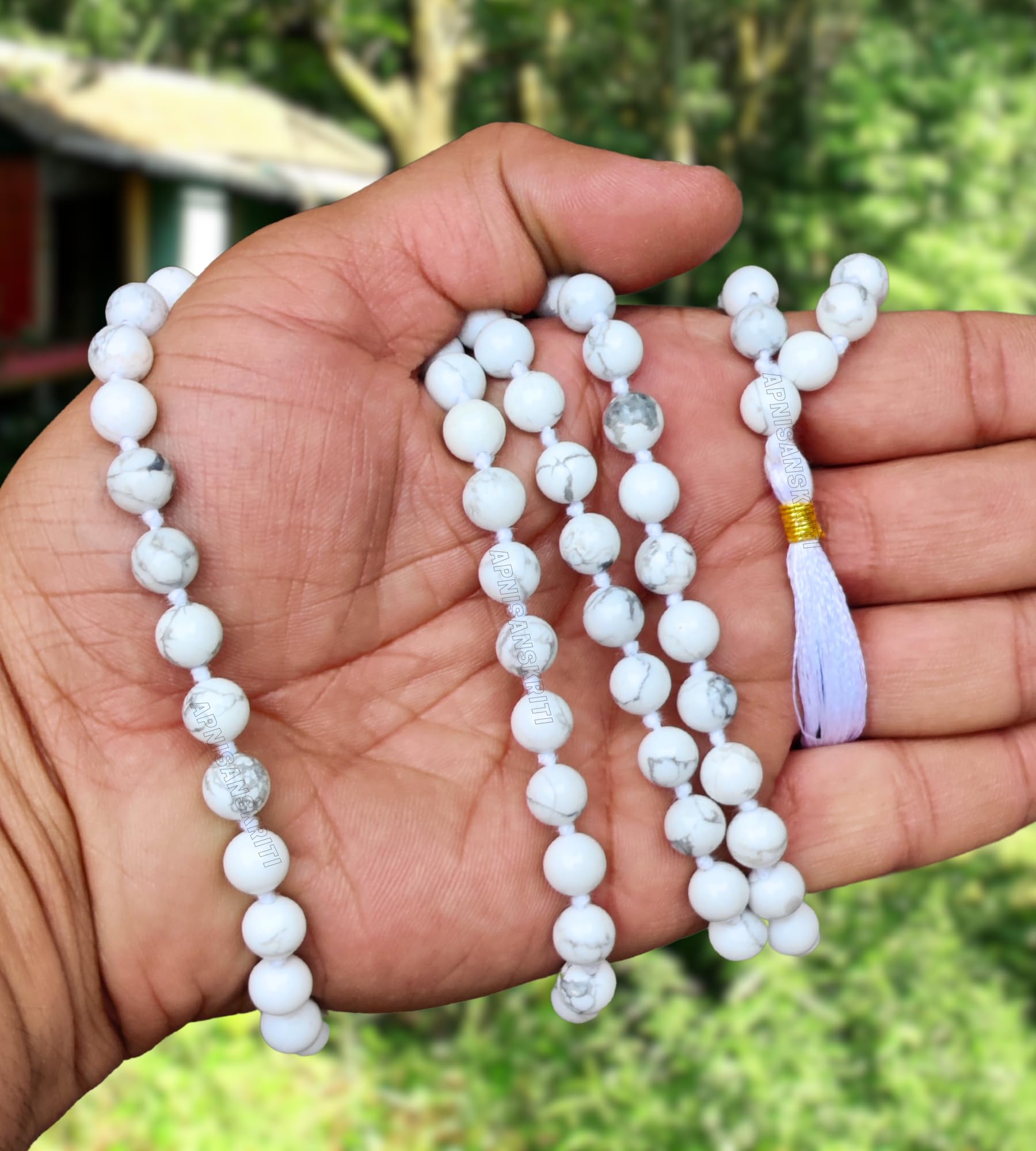 Apnisanskriti 8mm Howlite Mala - Calming Beads for Stress Relief and Spiritual Balance (Pack of 1)