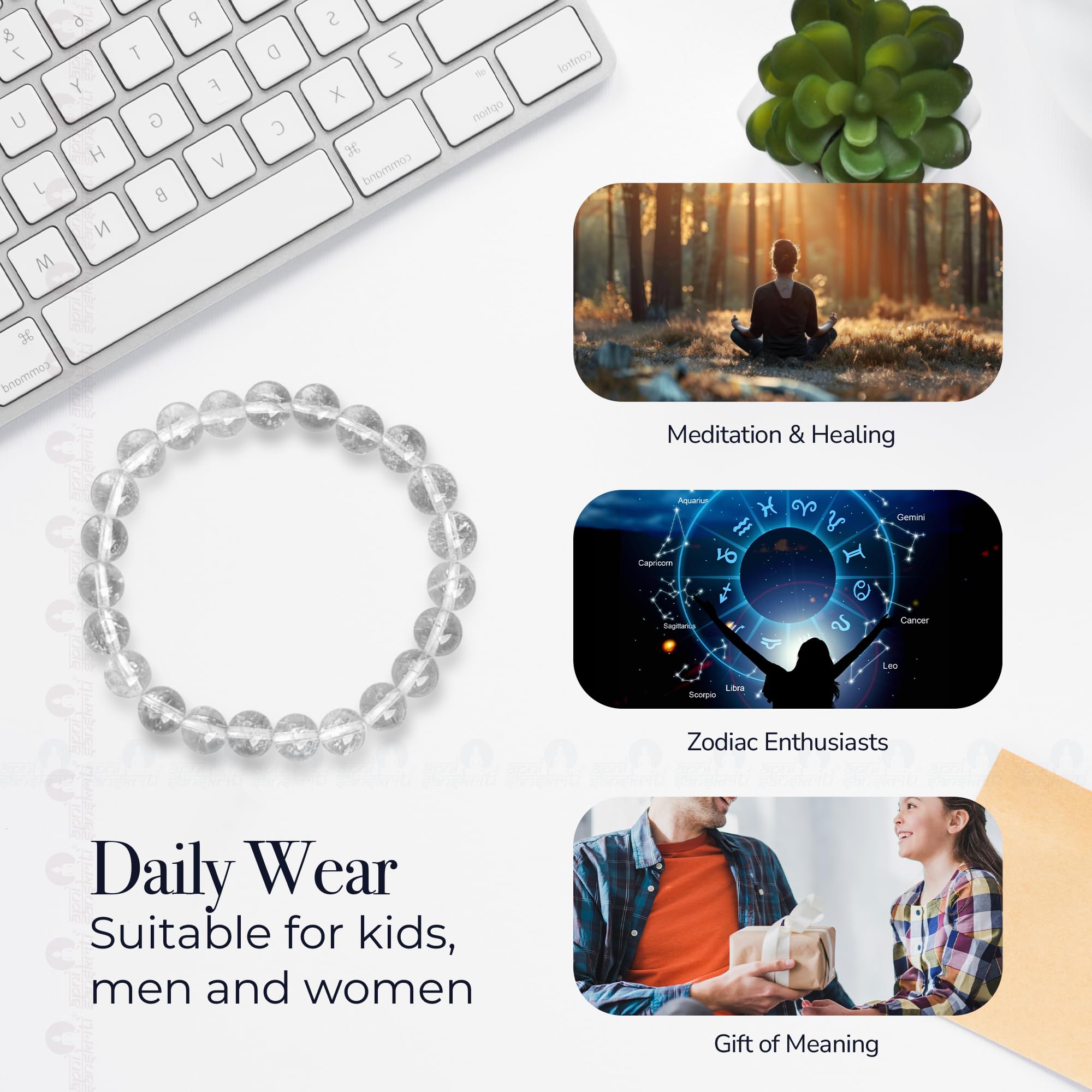 Apnisanskriti Certified Stone Bracelet (8mm) – Natural Reiki Feng Shui Round Gemstone – Free Size for Men & Women