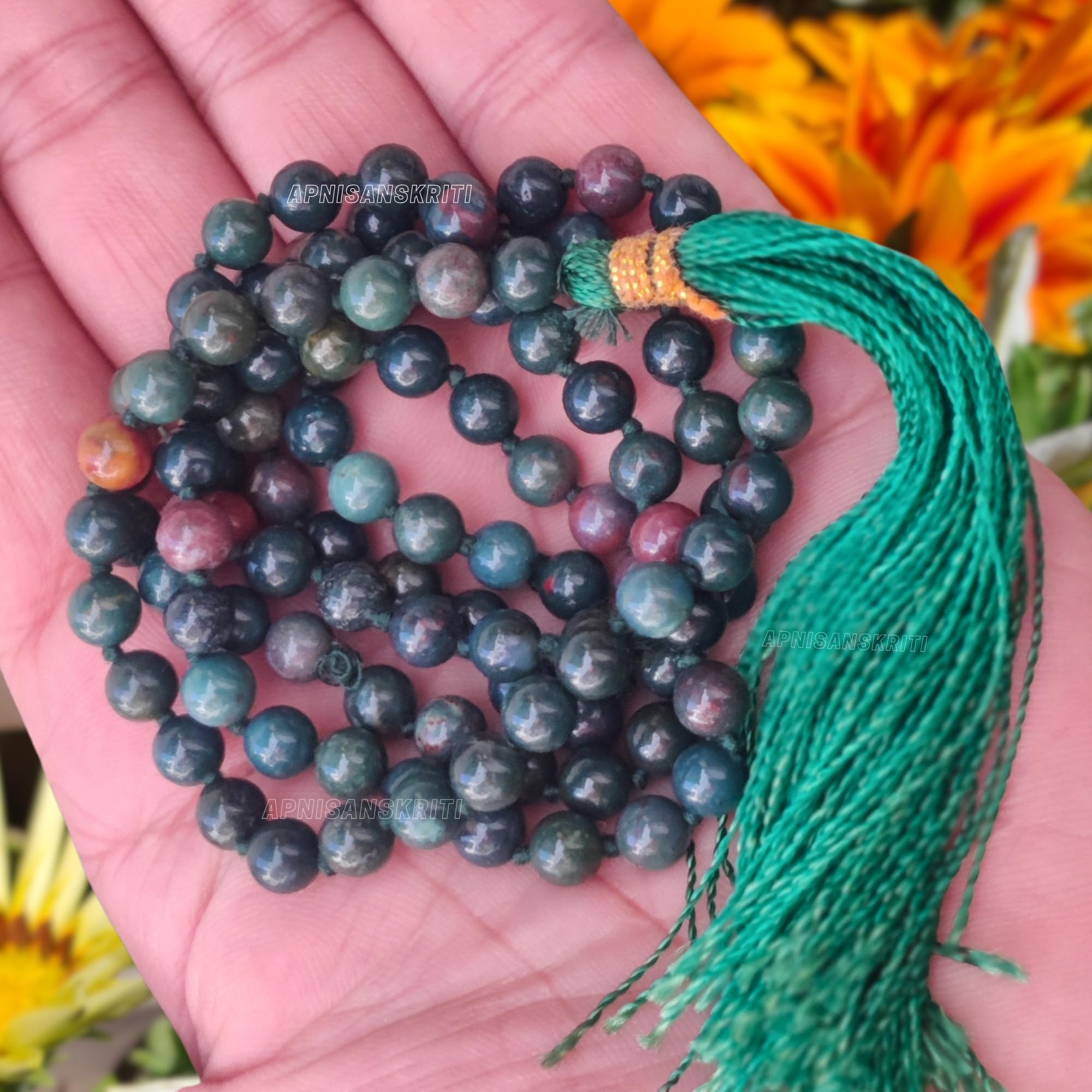 Apnisanskriti Premium Stone Mala for Men and Women (6mm, AAA Quality, Lab Certified, 108+1) - Natural Stone Beads Mala - Pack of 1