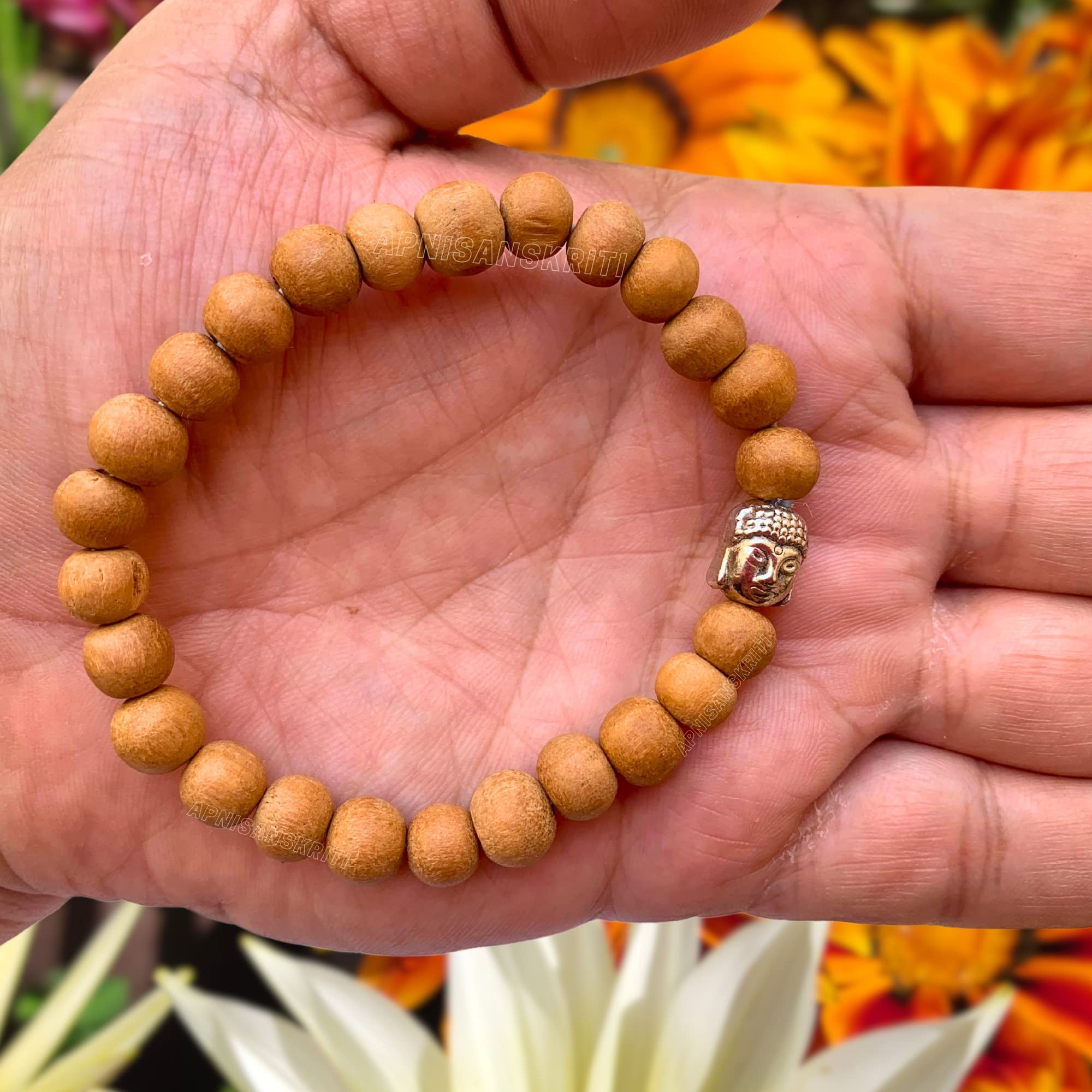 Apnisanskriti Chandan Bracelet (Sandalwood Bracelet) for Men/Women Wearing (6mm, Small Bead Size, 25 Beads) - Natural Chandan Beads - Pack of 1