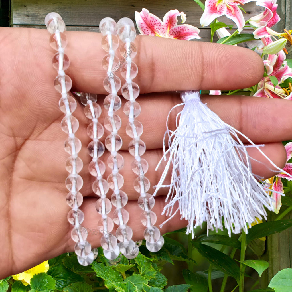 Apnisanskriti 6mm Sphatik Mala with Tussle (108+1 Beads) | Natural & Lab Certified | Spadigam Malai | Crystal Jaap Mala for Pooja and Wearing (24 inch)