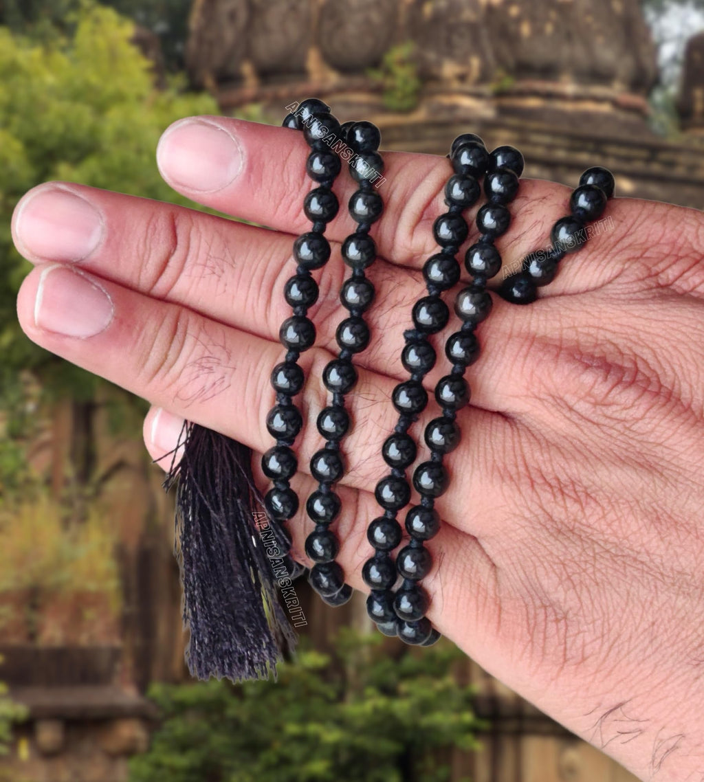 Apnisanskriti Black Obsidian Mala 6mm - Grounding Beads for Protection and Spiritual Clarity (Pack of 1)
