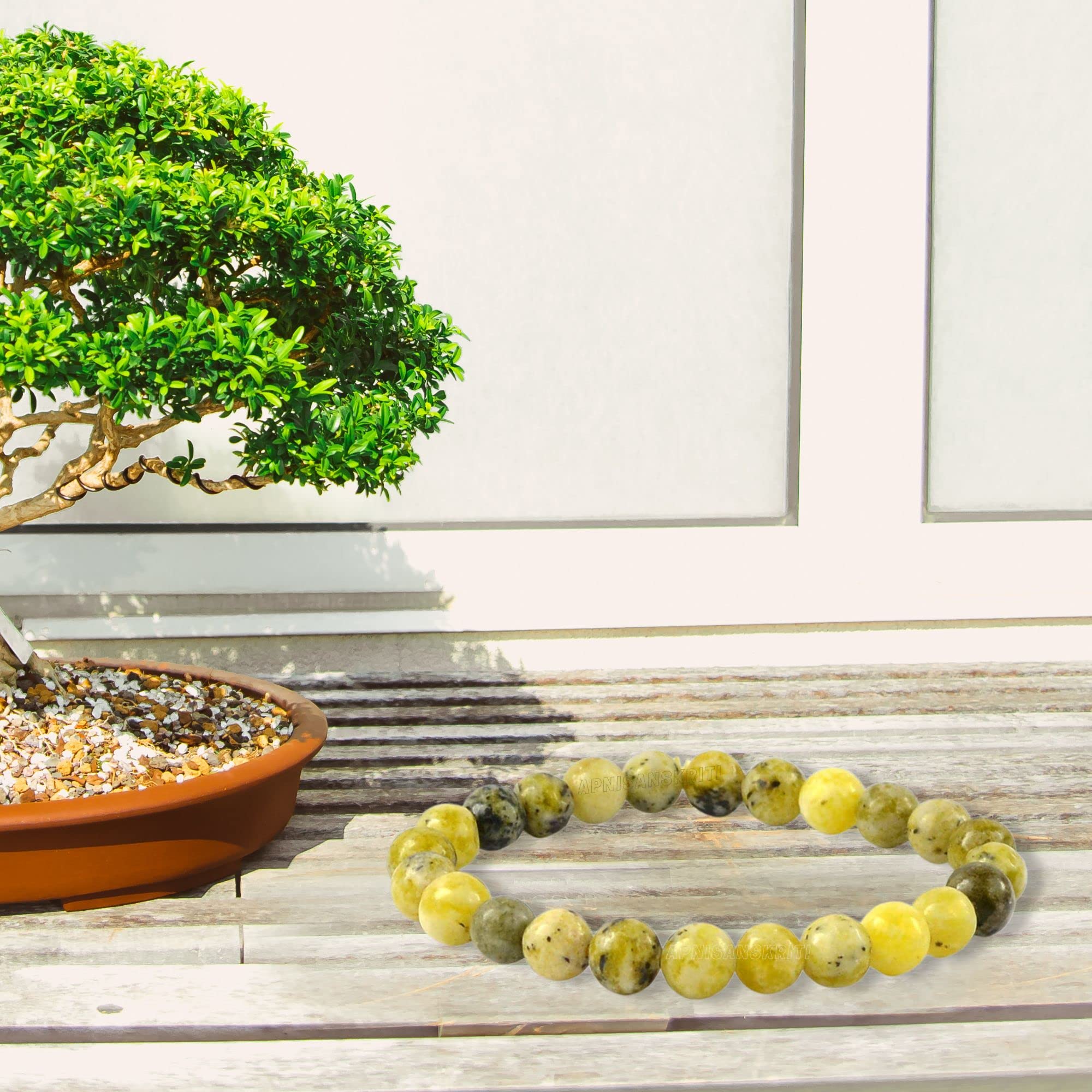 Apnisanskriti Certified Stone Bracelet (8mm) – Natural Reiki Feng Shui Round Gemstone – Free Size for Men & Women