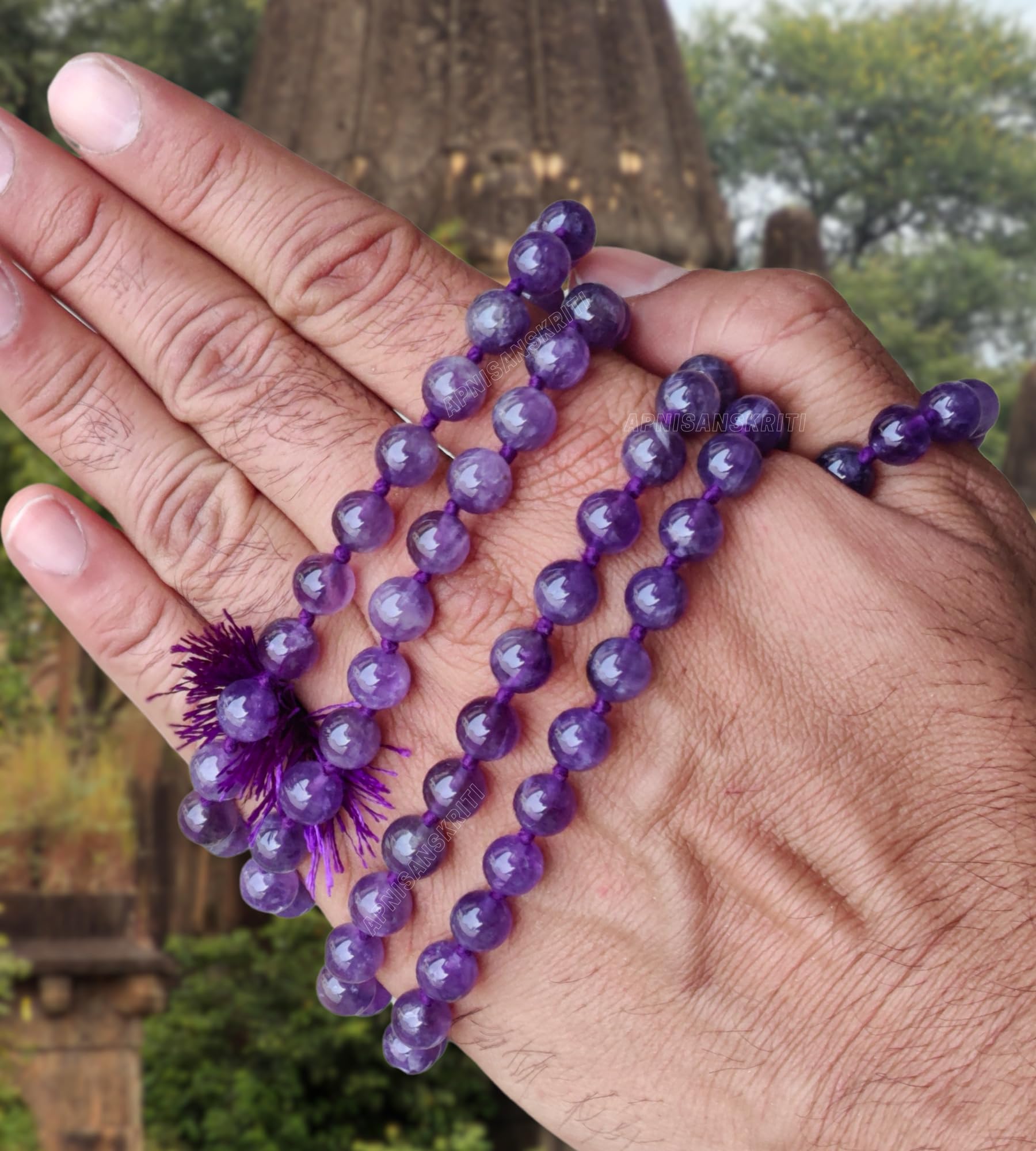 Apnisanskriti Premium 8mm Amethyst Mala - Tranquil Beads for Spiritual Balance and Healing (Pack of 1)