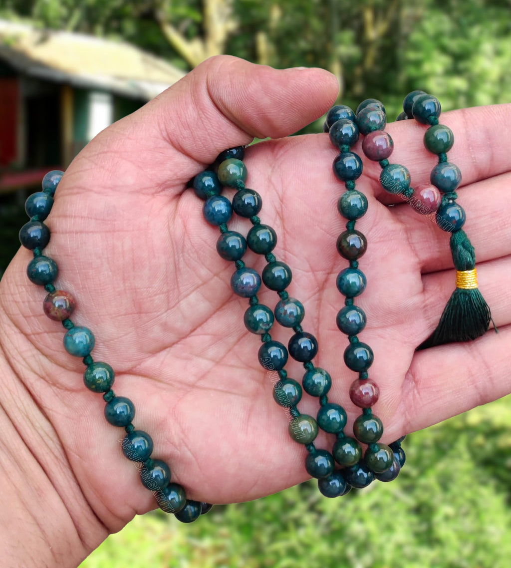 Apnisanskriti 8mm Blood Stone Mala - Grounding Beads for Strength and Vitality (Pack of 1)