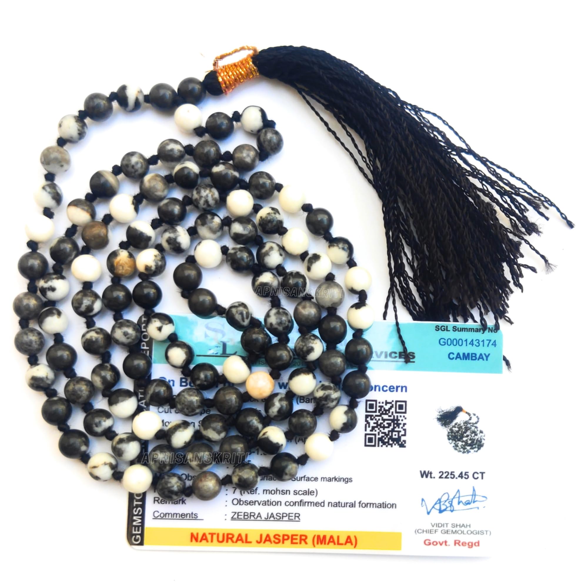 Apnisanskriti Premium Stone Mala for Men and Women (6mm, AAA Quality, Lab Certified, 108+1) - Natural Stone Beads Mala - Pack of 1