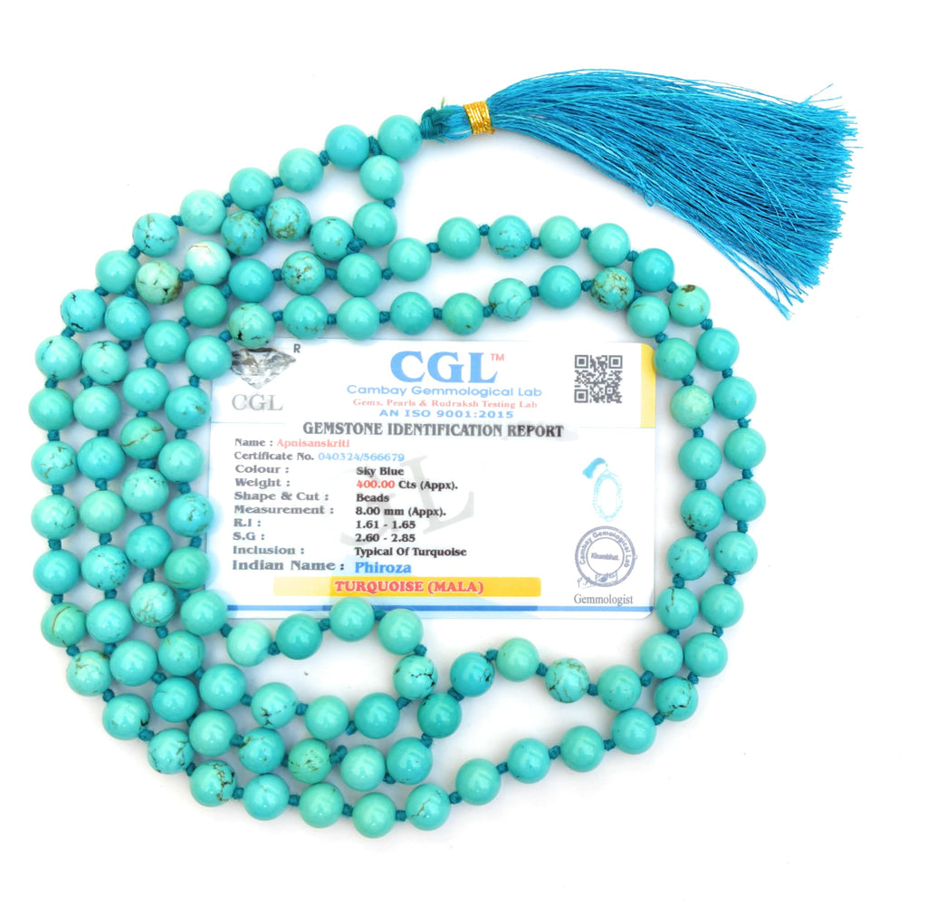 Apnisanskriti 8mm Phiroza Turquoise Mala - Serene Beads for Spiritual Harmony (Pack of 1)