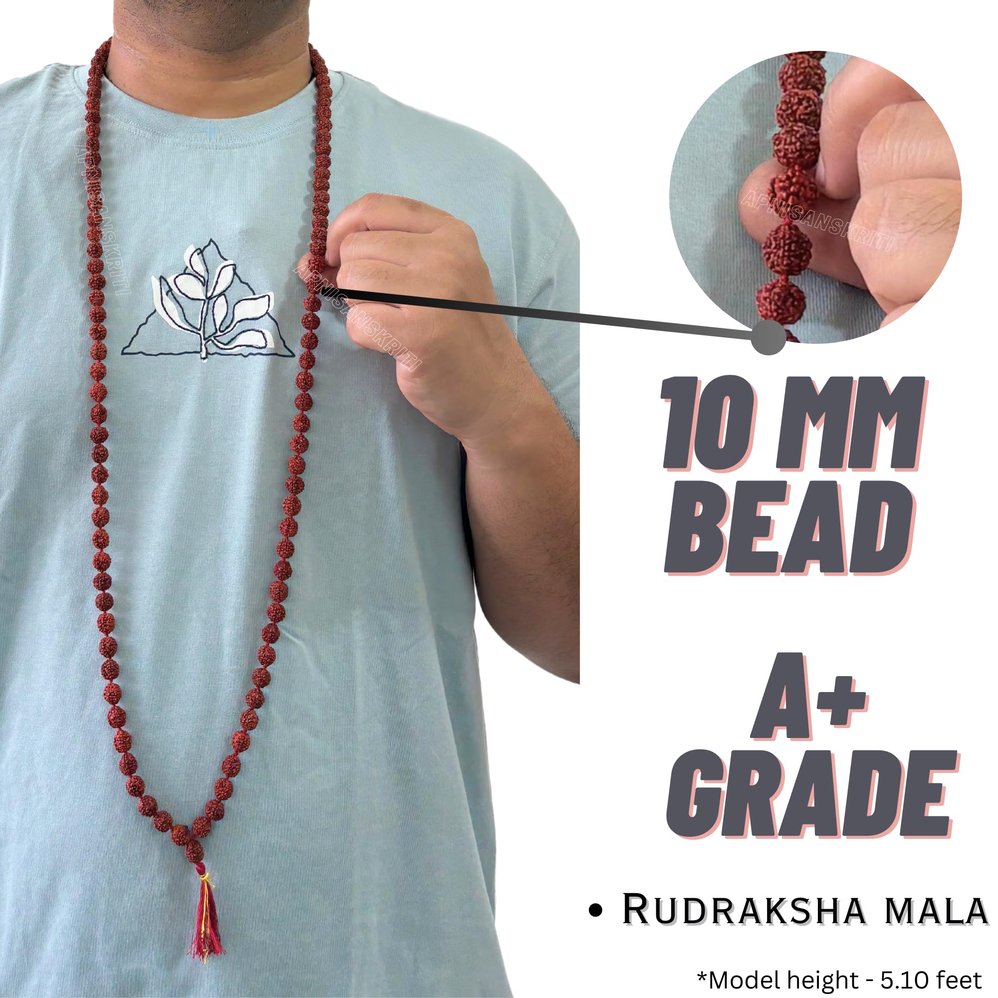 Apnisanskriti 5 Mukhi Rudraksha Mala for Men/Women Wearing (108+1, Lab Certified, Natural Brown Rudraksha Beads)